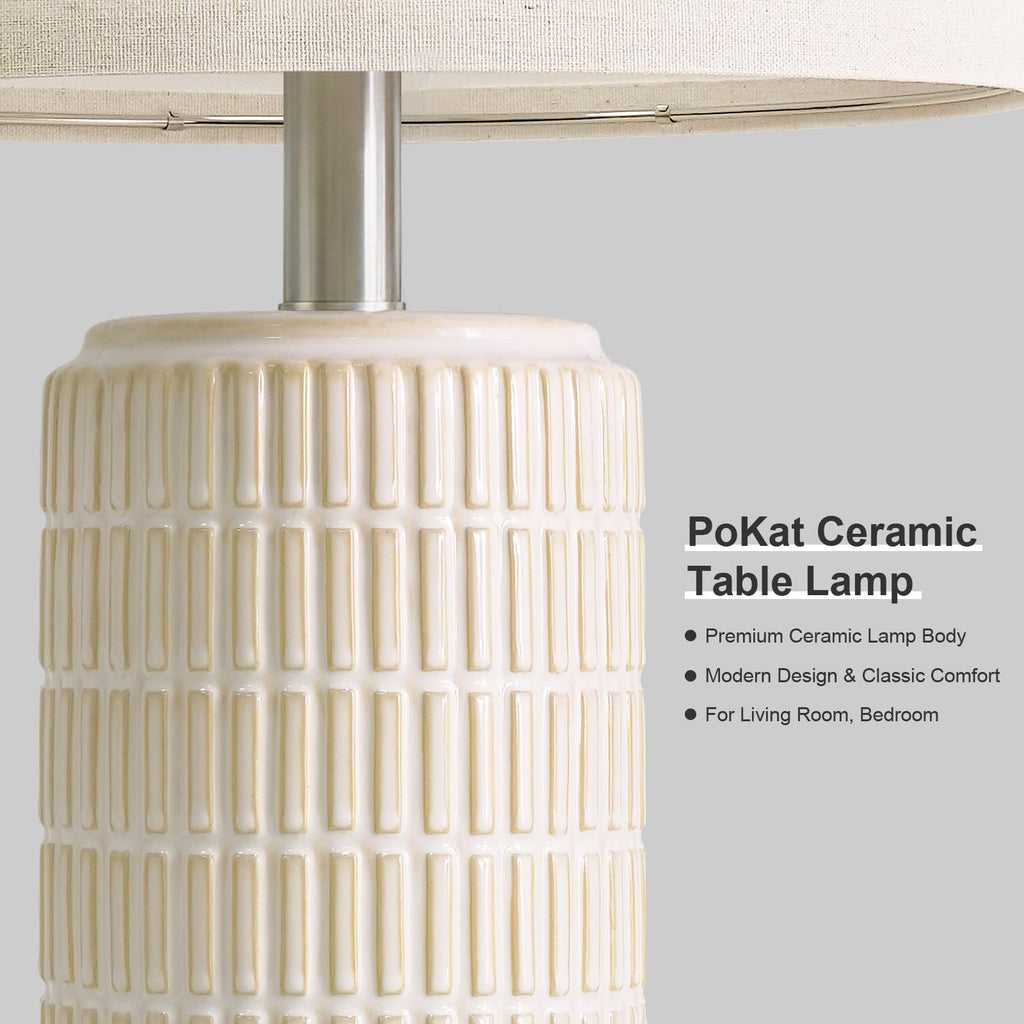 PoKat 23" Modern Ceramic Table Lamp Set of 2 for Living Room White Desk Lamps for Bedroom Farmhouse Bedside Nightstand Lamp House Warming Gifts New Home Decor End Table Lamps Gifts for Women Mom Beige