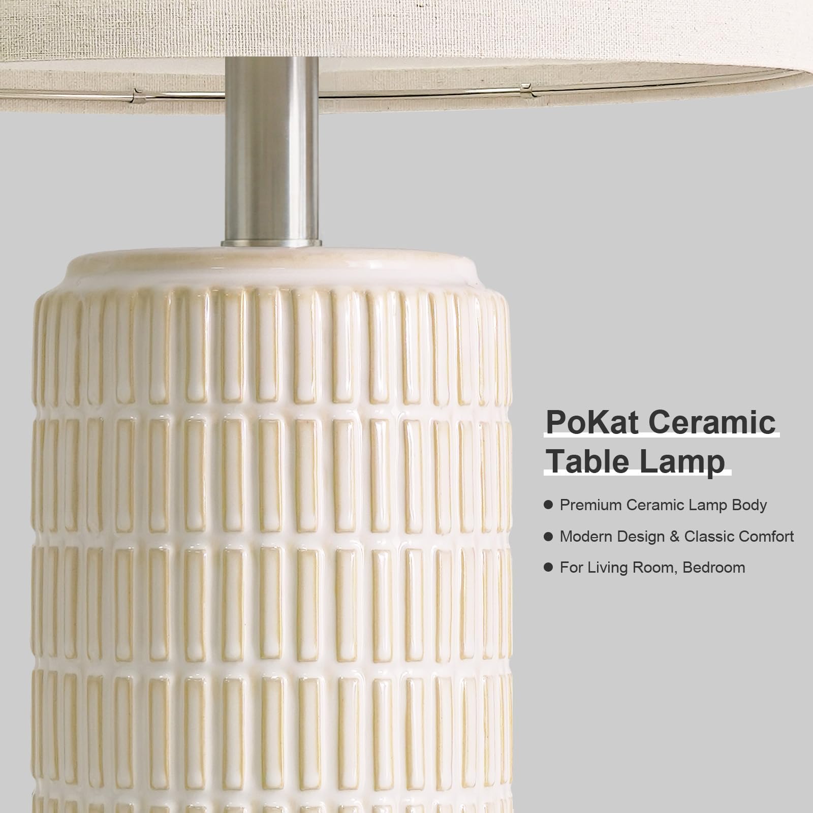 PoKat 23" Modern Ceramic Table Lamp Set of 2 for Living Room White Desk Lamps for Bedroom Farmhouse Bedside Nightstand Lamp House Warming Gifts New Home Decor End Table Lamps Gifts for Women Mom Beige