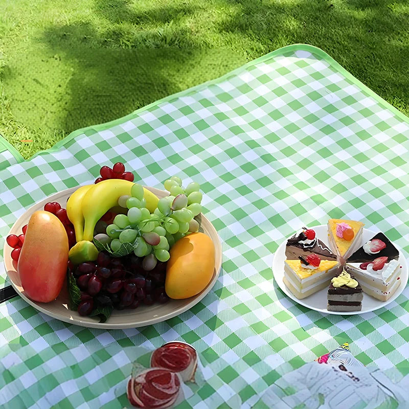 Foldable Lightweight Picnic Blanket 3m×2m Green Plaid Waterproof with Handheld Carry Bag for Outdoor Picnic Camping Beach Party