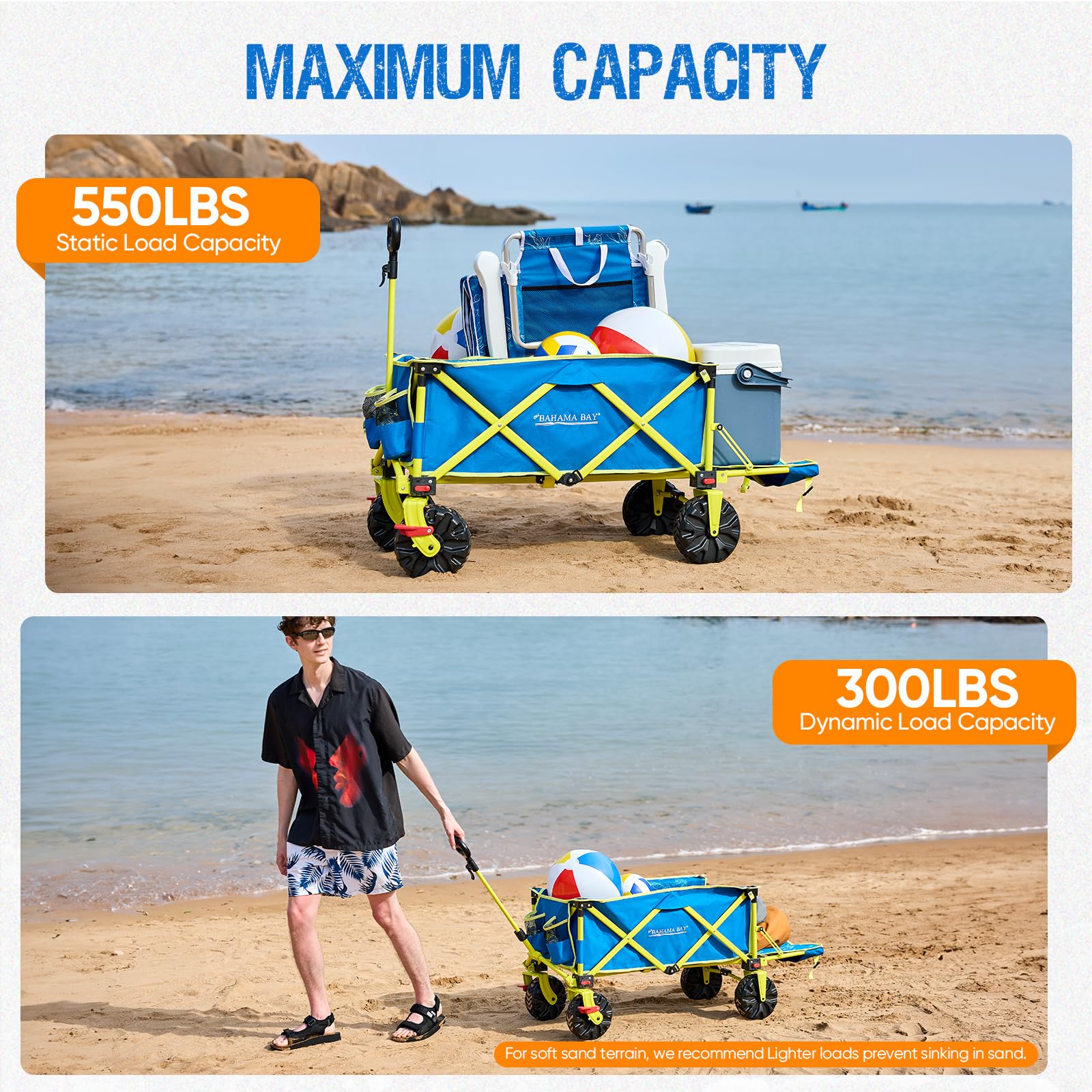 Old Bahama Bay 500lbs Love-Seat Wagon 3-in-1 Bench Wagon Seat for 2 Adults & Heavy Duty Utility Cart, 31L Detachable Cooler Bag, Adjustable Handle &Cup Holders,Perfect for The Beach, Sport, Camping
