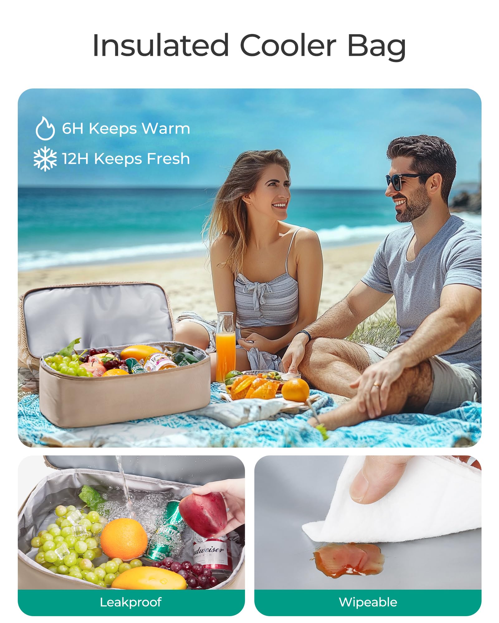 BAGSMART Beach Bag for Women, Mesh Tote Bags with Zipper, Sandproof Vacation Essentials with Cooler for Swim Cruise Pool