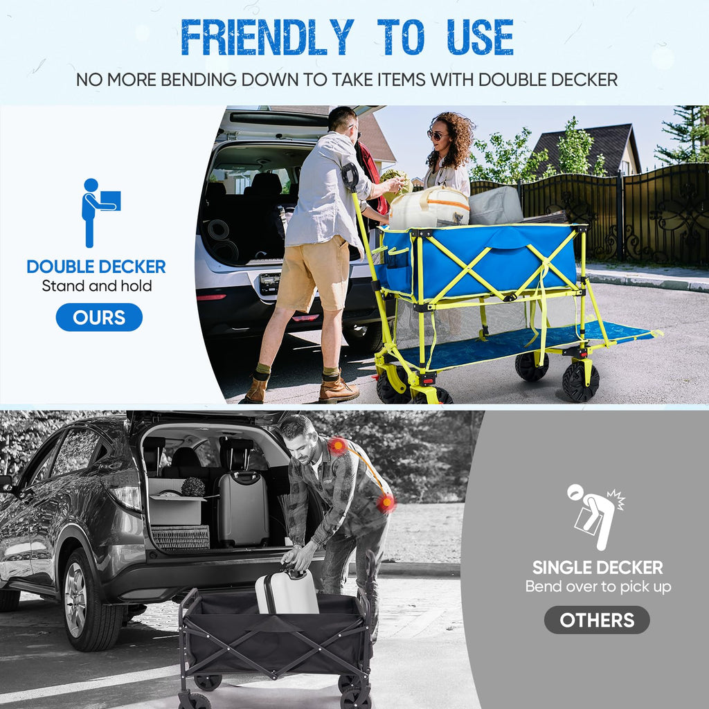 Old Bahama Bay 500lbs Love-Seat Wagon 3-in-1 Bench Wagon Seat for 2 Adults & Heavy Duty Utility Cart, 31L Detachable Cooler Bag, Adjustable Handle &Cup Holders,Perfect for The Beach, Sport, Camping
