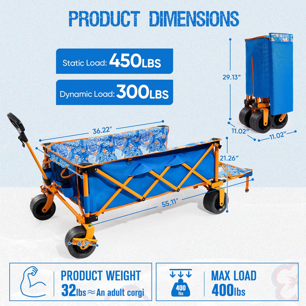 Old Bahama Bay 500lbs Love-Seat Wagon 3-in-1 Bench Wagon Seat for 2 Adults & Heavy Duty Utility Cart, 31L Detachable Cooler Bag, Adjustable Handle &Cup Holders,Perfect for The Beach, Sport, Camping