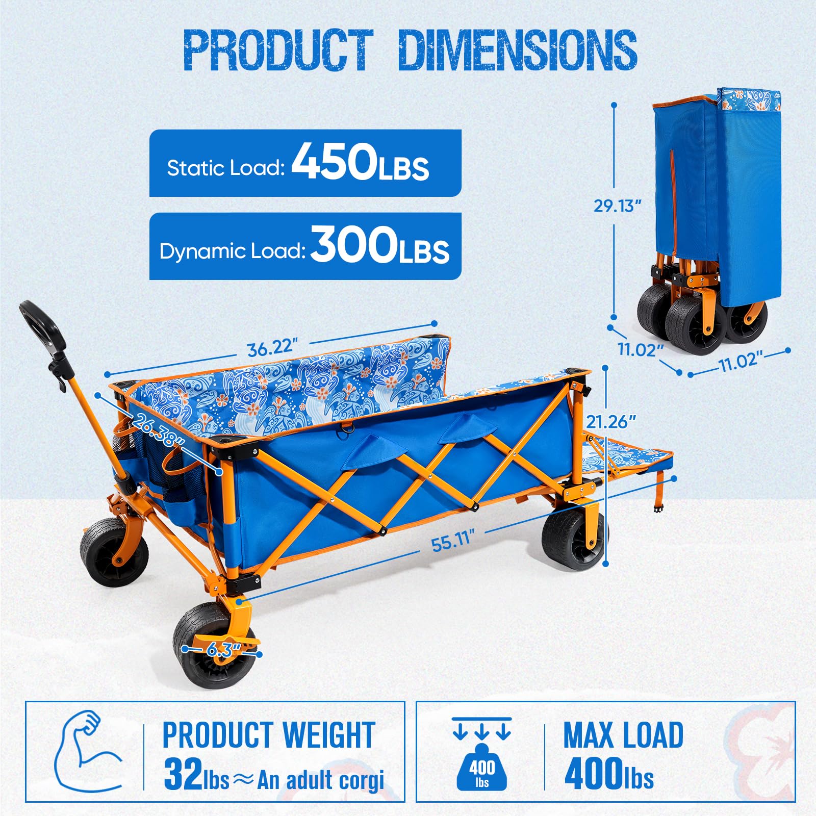 Old Bahama Bay 500lbs Love-Seat Wagon 3-in-1 Bench Wagon Seat for 2 Adults & Heavy Duty Utility Cart, 31L Detachable Cooler Bag, Adjustable Handle &Cup Holders,Perfect for The Beach, Sport, Camping