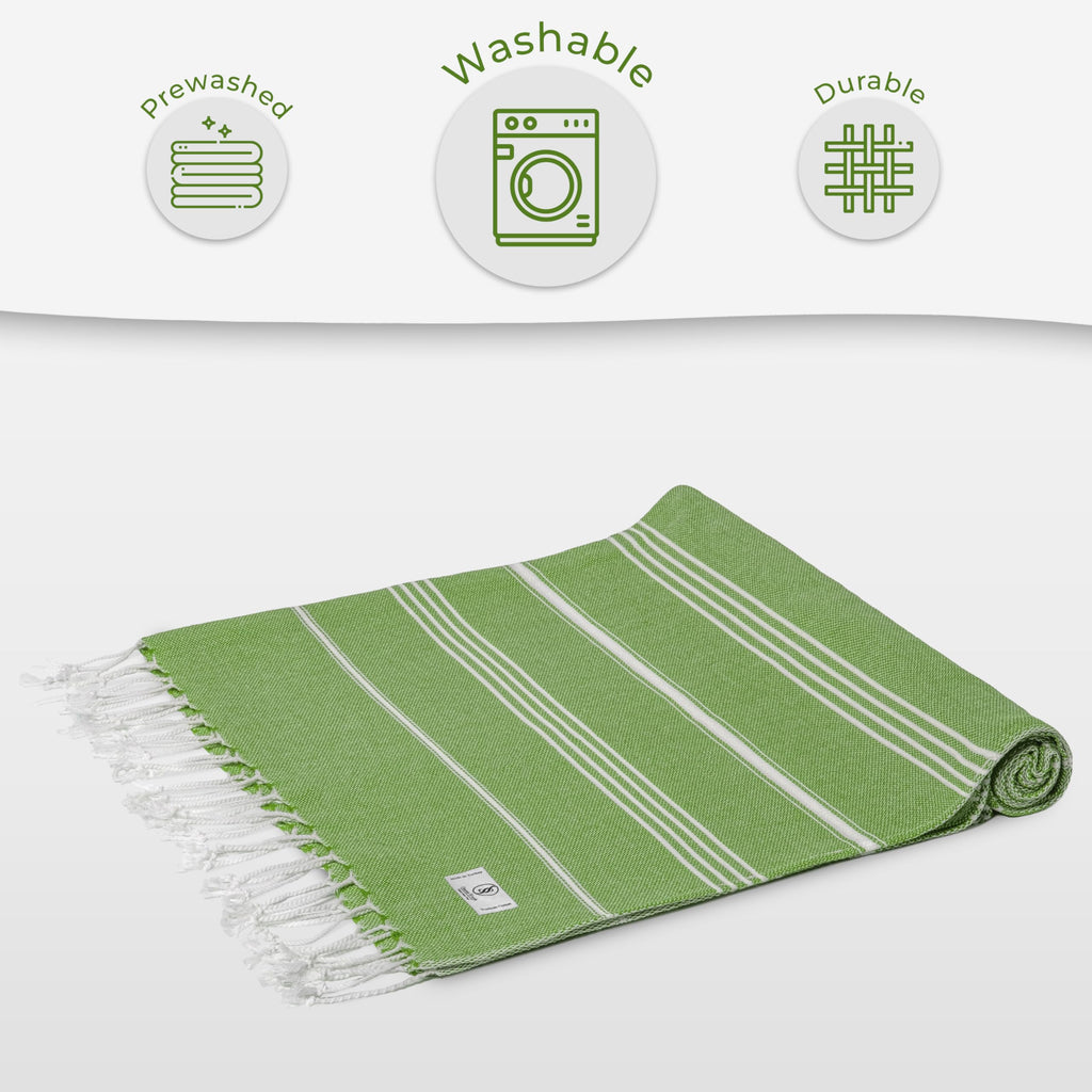 Ossano Turkish Beach Towel Absorbent & Quick Dry Oversized (39" x 71") - Decorative, Versatile and Functional as Yoga Mat, Picnic Blanket, Travel Blanket, Bath, Cruise, Gym Towel - Green