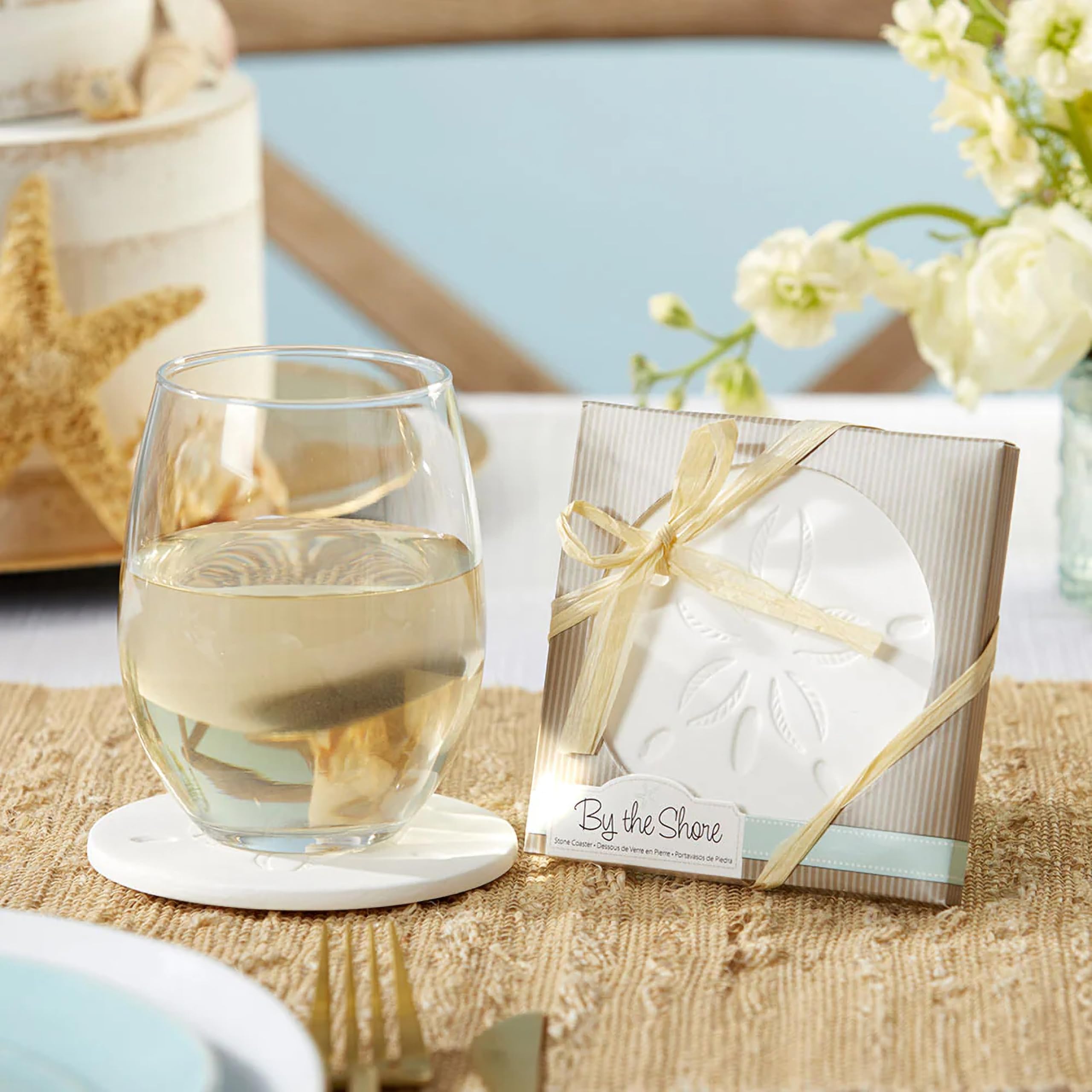 Kate Aspen Absorbent Sand Dollar Drink Coasters Set of 4– Coastal Decor, Nautical Home Decorations, Housewarming Gift, & Beach Themed Coasters for Drinks