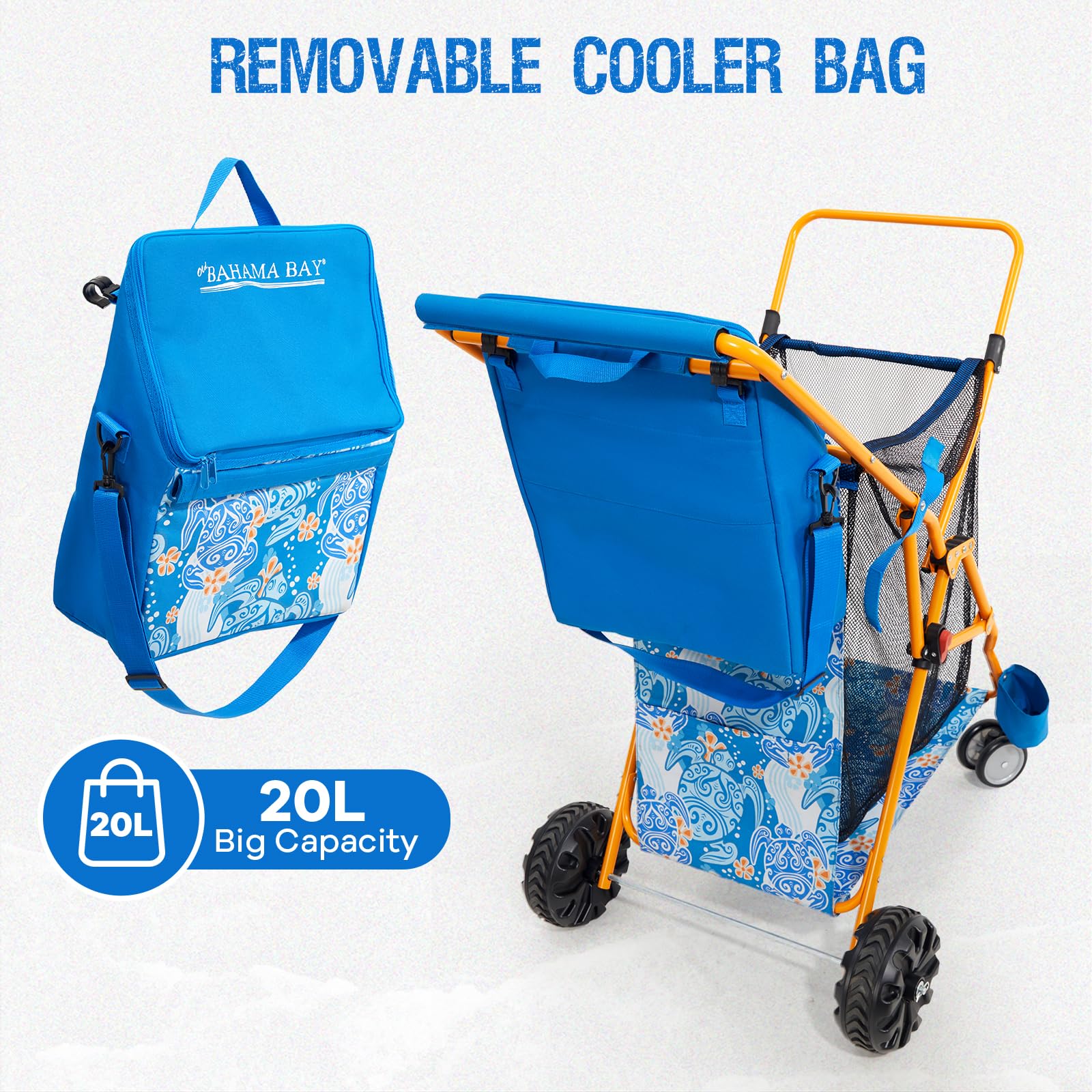 Old Bahama Bay 500lbs Love-Seat Wagon 3-in-1 Bench Wagon Seat for 2 Adults & Heavy Duty Utility Cart, 31L Detachable Cooler Bag, Adjustable Handle &Cup Holders,Perfect for The Beach, Sport, Camping