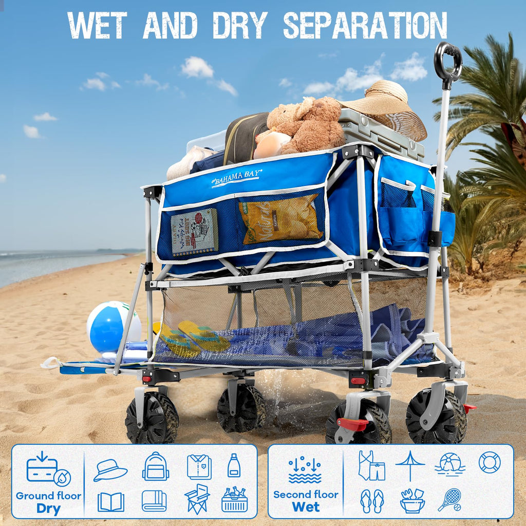 Old Bahama Bay 500lbs Love-Seat Wagon 3-in-1 Bench Wagon Seat for 2 Adults & Heavy Duty Utility Cart, 31L Detachable Cooler Bag, Adjustable Handle &Cup Holders,Perfect for The Beach, Sport, Camping