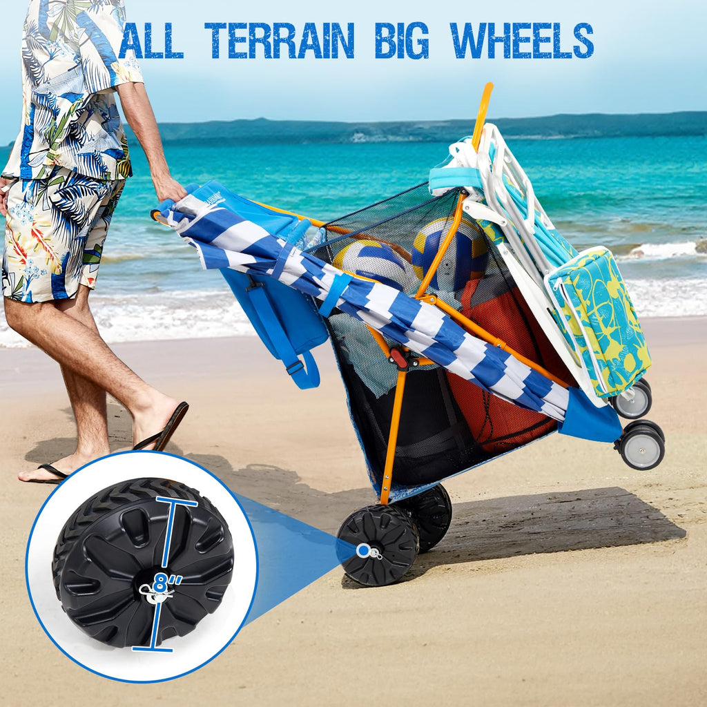 Old Bahama Bay 500lbs Love-Seat Wagon 3-in-1 Bench Wagon Seat for 2 Adults & Heavy Duty Utility Cart, 31L Detachable Cooler Bag, Adjustable Handle &Cup Holders,Perfect for The Beach, Sport, Camping