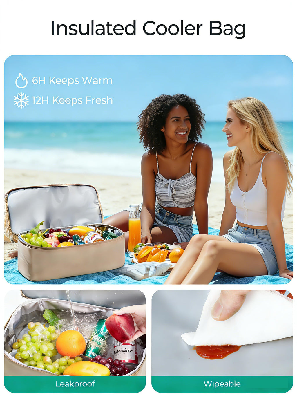 BAGSMART Beach Bag for Women, Mesh Tote Bags with Zipper, Sandproof Vacation Essentials with Cooler for Swim Cruise Pool