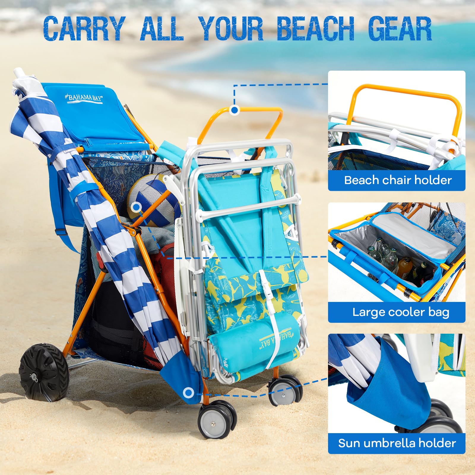 Old Bahama Bay 500lbs Love-Seat Wagon 3-in-1 Bench Wagon Seat for 2 Adults & Heavy Duty Utility Cart, 31L Detachable Cooler Bag, Adjustable Handle &Cup Holders,Perfect for The Beach, Sport, Camping