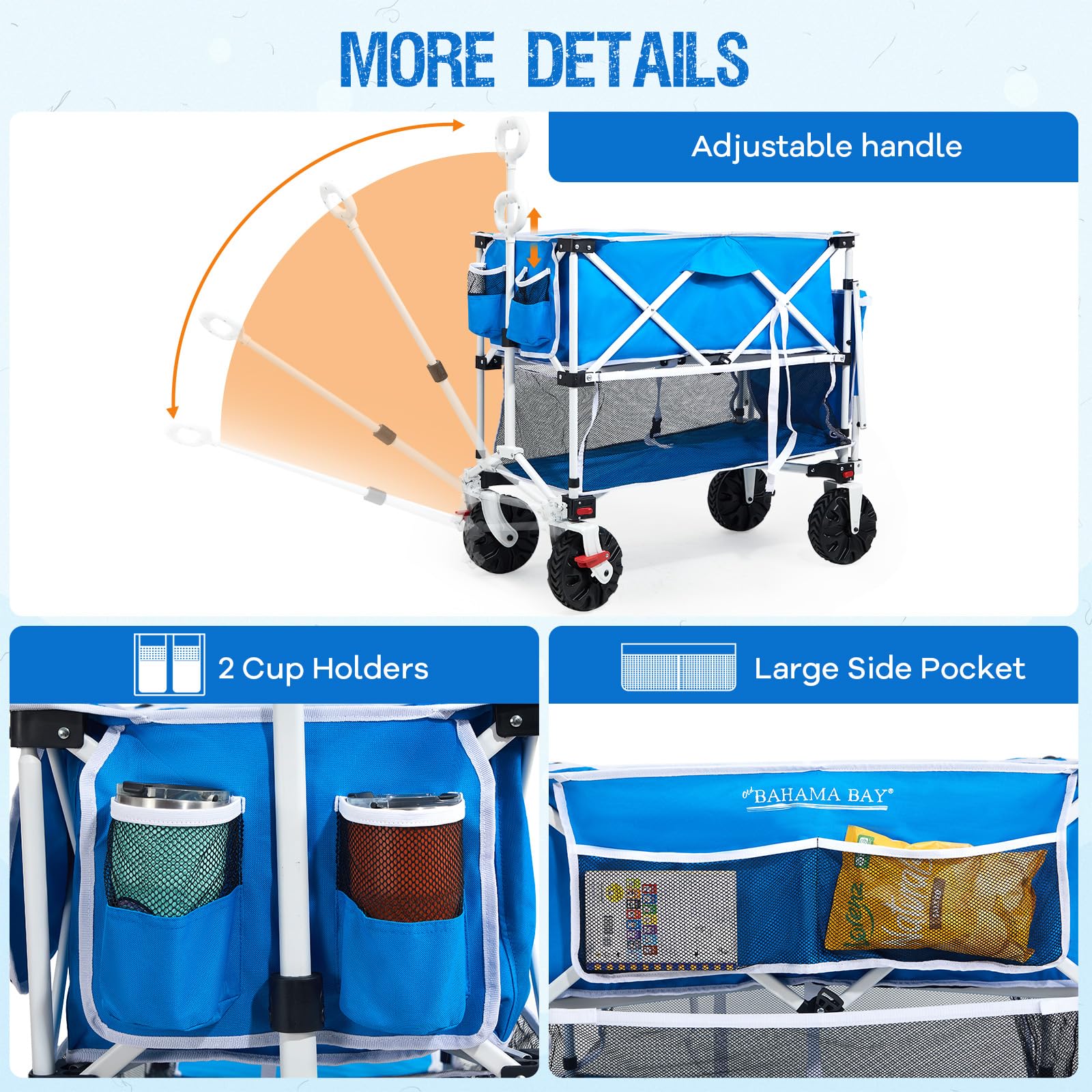 Old Bahama Bay 500lbs Love-Seat Wagon 3-in-1 Bench Wagon Seat for 2 Adults & Heavy Duty Utility Cart, 31L Detachable Cooler Bag, Adjustable Handle &Cup Holders,Perfect for The Beach, Sport, Camping