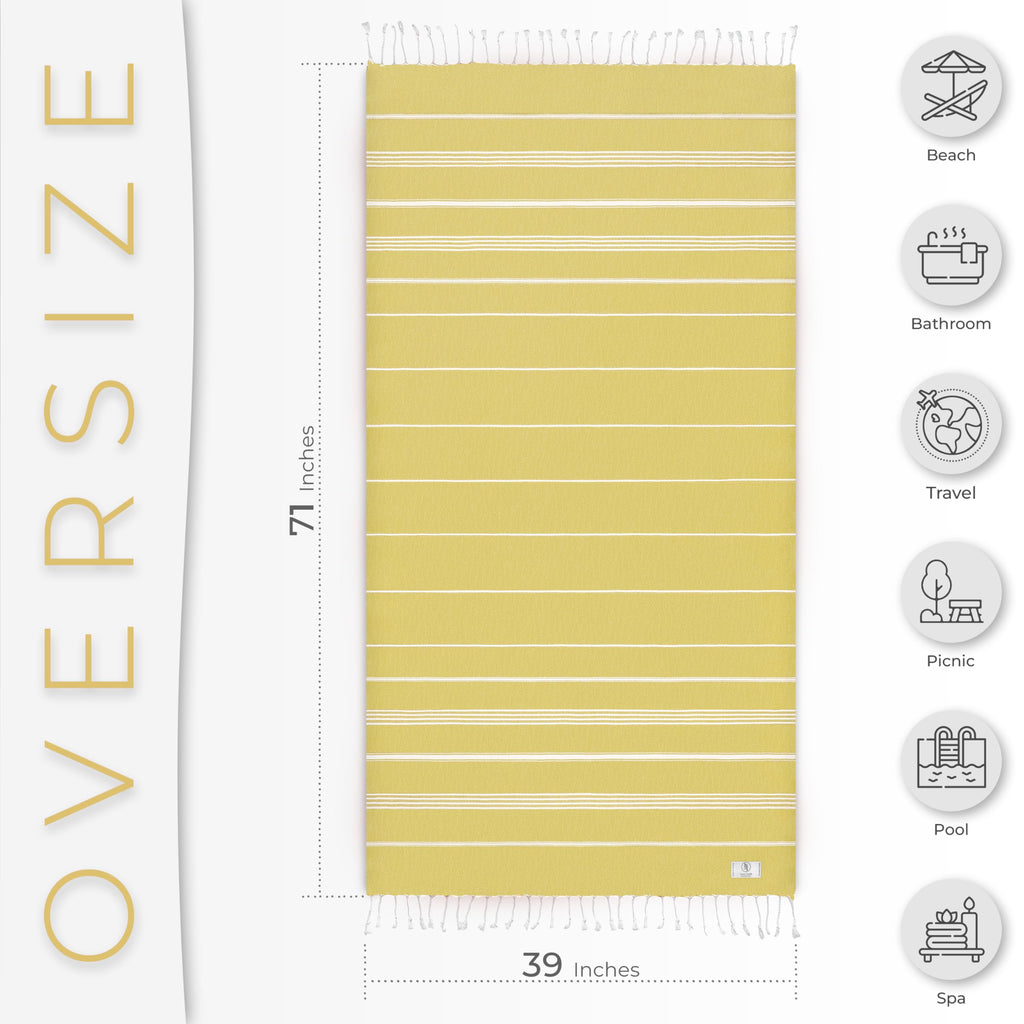 Ossano Turkish Beach Towel Absorbent & Quick Dry Oversized (39" x 71") - Decorative, Versatile and Functional as Yoga Mat, Picnic Blanket, Travel Blanket, Bath, Cruise, Gym Towel - Green