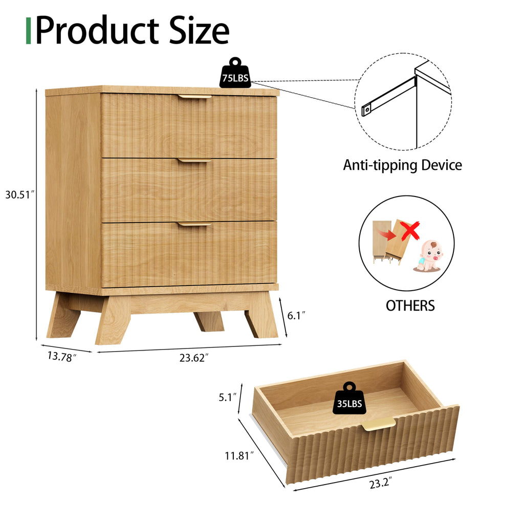 Fluted Dresser for Bedroom with 9 Drawers, 57" Wide Modern Chest of Drawers with Metal Handle, Wooden Dresser TV Stand, Wood Closet Clothes Storage Organizer for Living Room, Hallway, Natural Oak