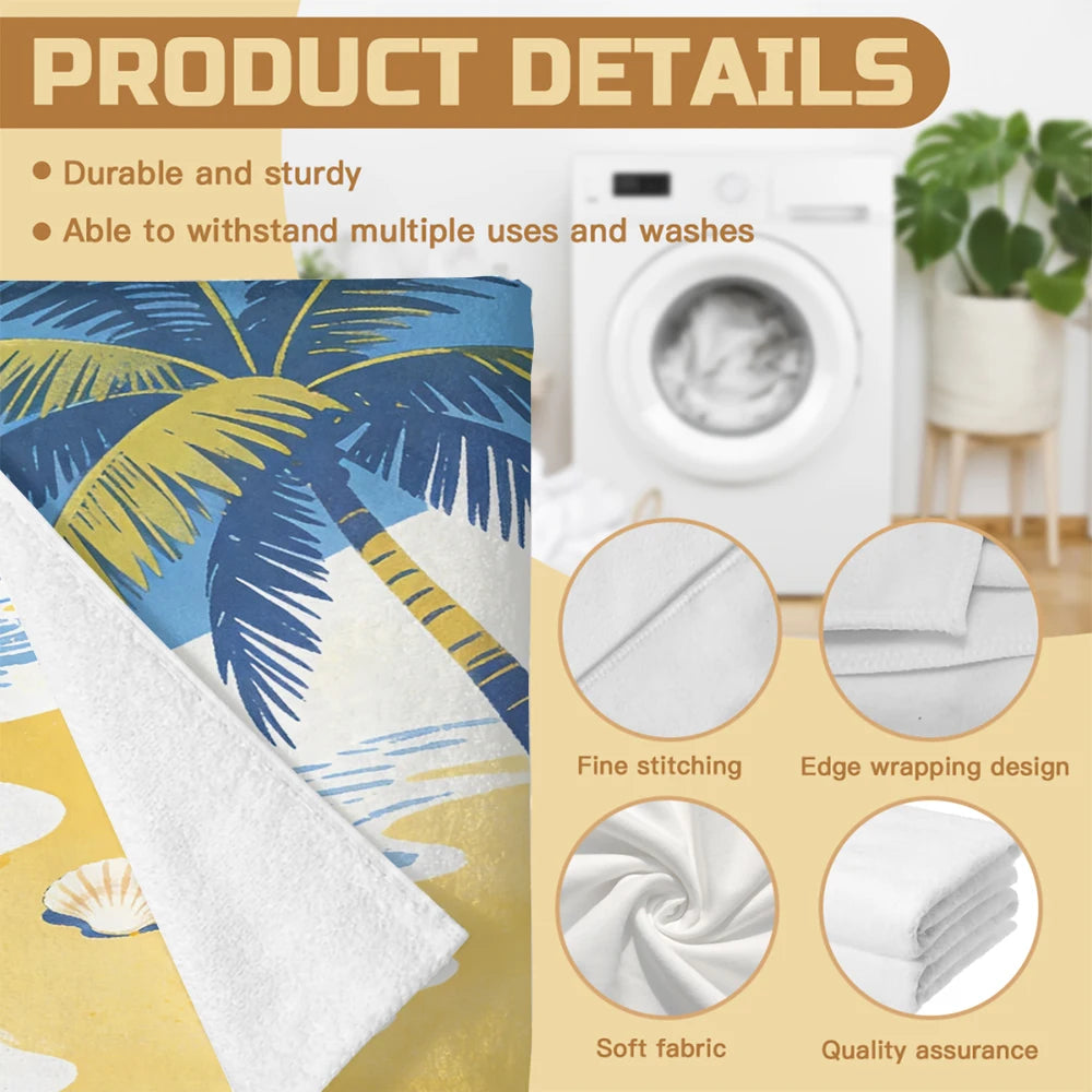 Tropical Beach Towel Palm Tree Ocean Wave Seashell Print Quick Dry Microfiber for Pool Travel Bathroom Decor 28 x 55 Inch