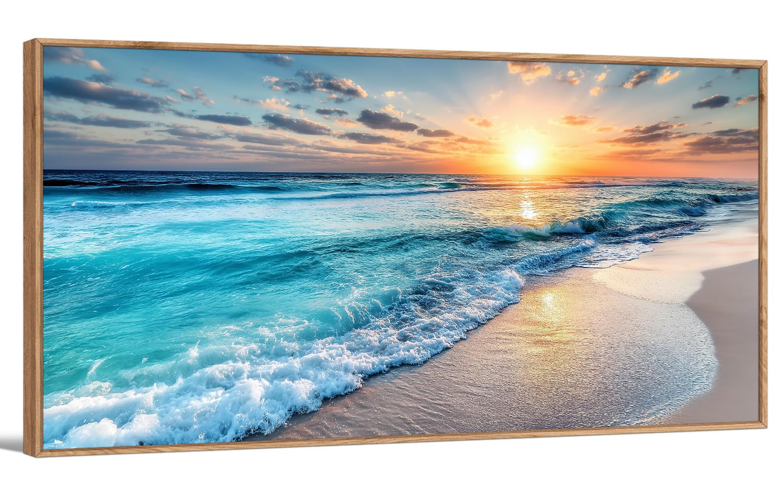 TIHUSAGO Framed Beach Wall Art Large Ocean Canvas Print for Living Room Bedroom Office Modern Coastal Wall Decor Artwork Decoration (24x48 inches)