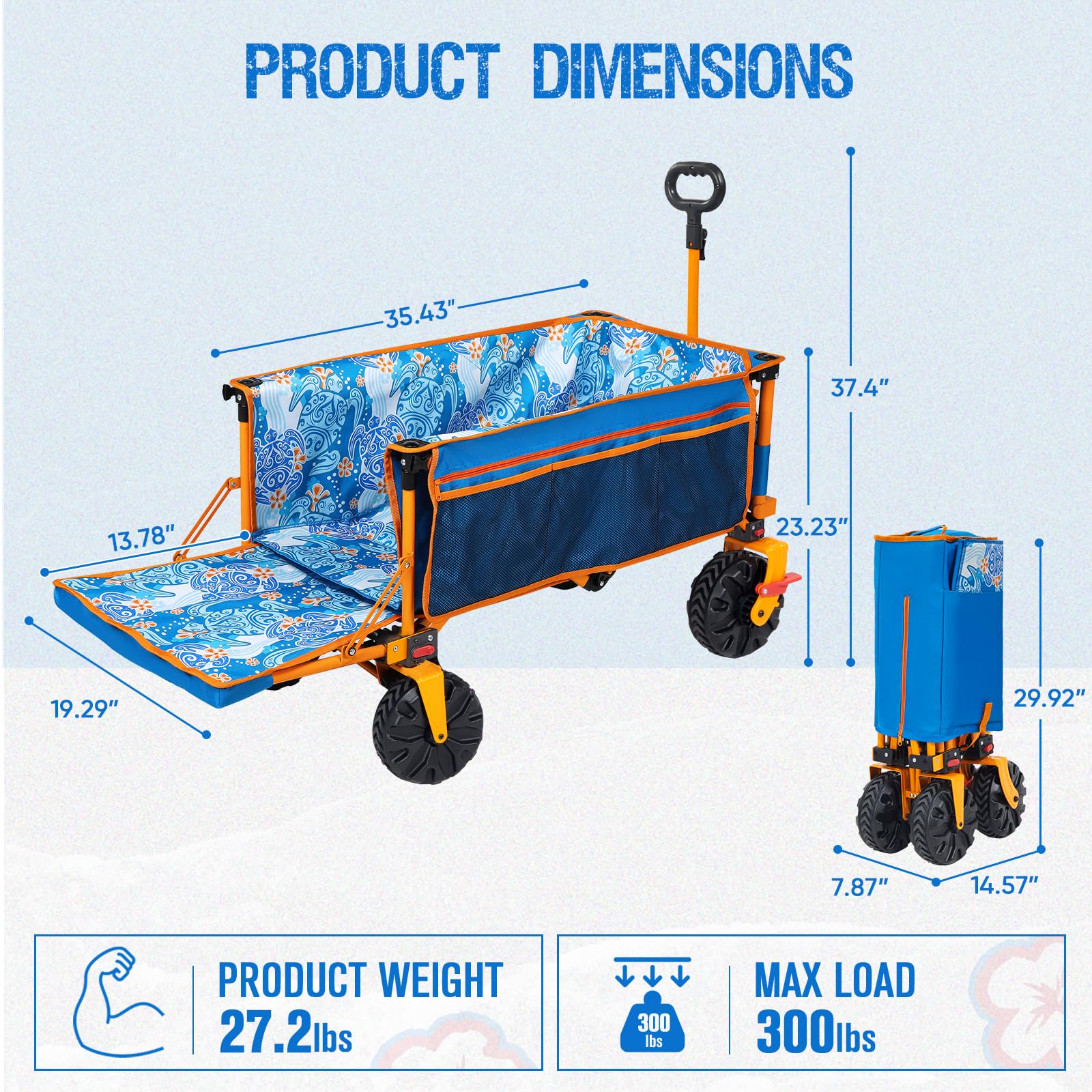 Old Bahama Bay 500lbs Love-Seat Wagon 3-in-1 Bench Wagon Seat for 2 Adults & Heavy Duty Utility Cart, 31L Detachable Cooler Bag, Adjustable Handle &Cup Holders,Perfect for The Beach, Sport, Camping