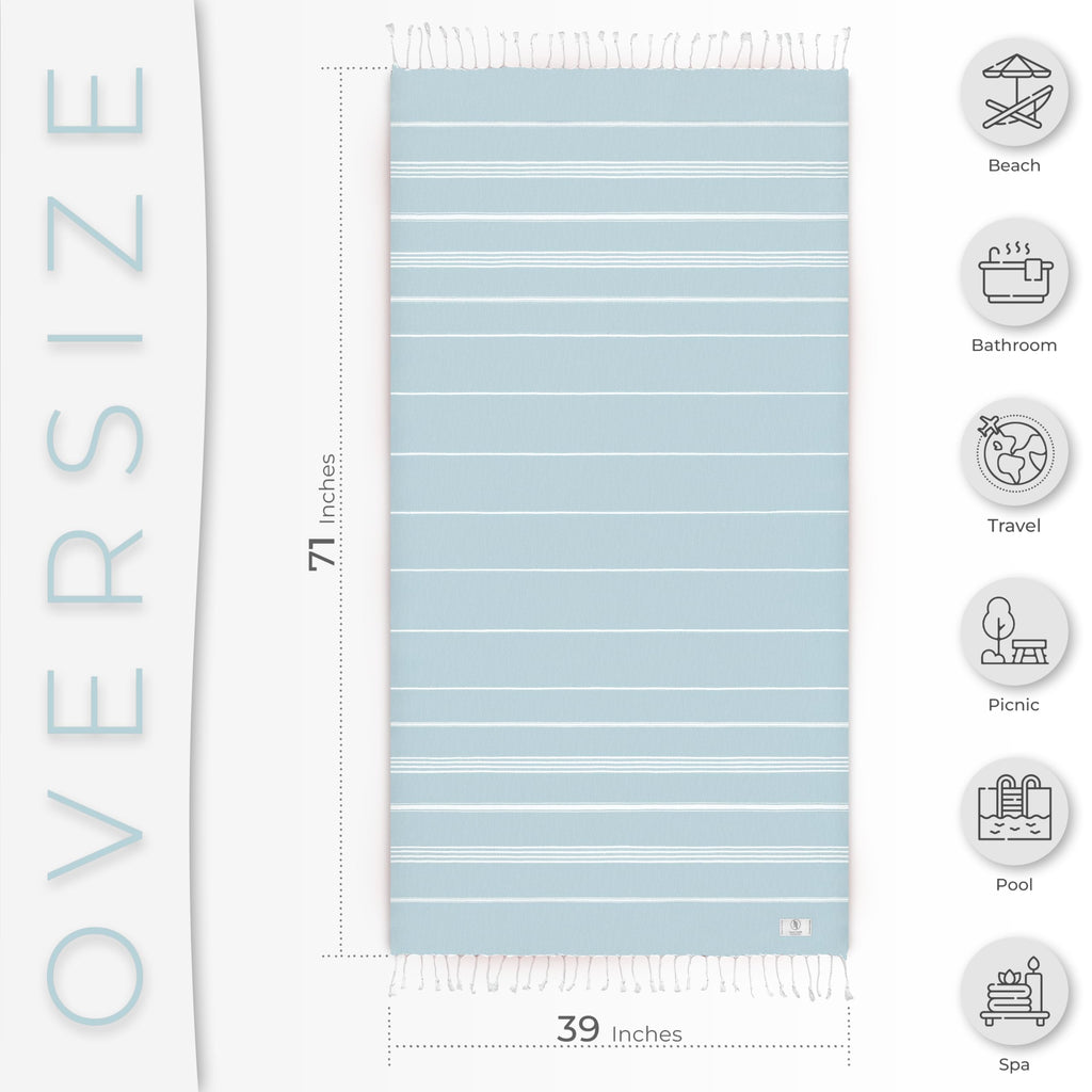 Ossano Turkish Beach Towel Absorbent & Quick Dry Oversized (39" x 71") - Decorative, Versatile and Functional as Yoga Mat, Picnic Blanket, Travel Blanket, Bath, Cruise, Gym Towel - Green