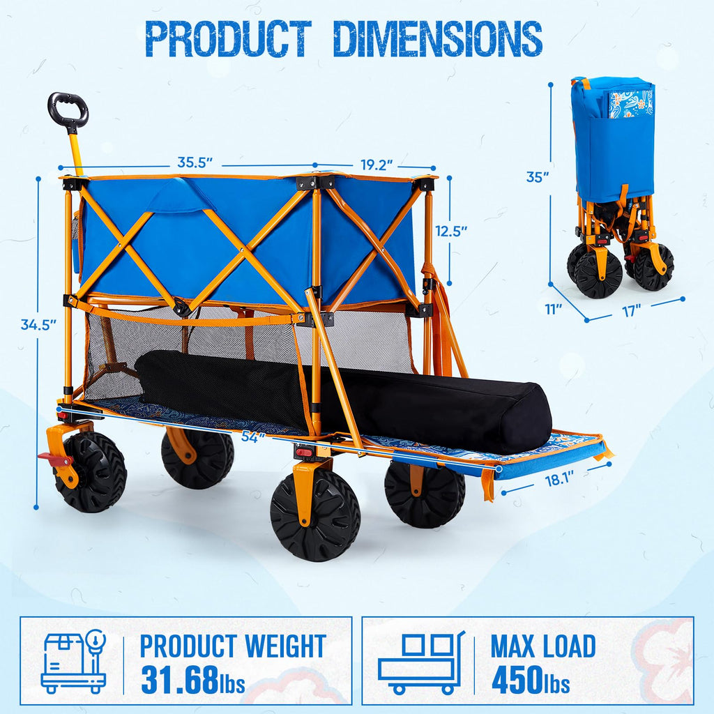 Old Bahama Bay 500lbs Love-Seat Wagon 3-in-1 Bench Wagon Seat for 2 Adults & Heavy Duty Utility Cart, 31L Detachable Cooler Bag, Adjustable Handle &Cup Holders,Perfect for The Beach, Sport, Camping