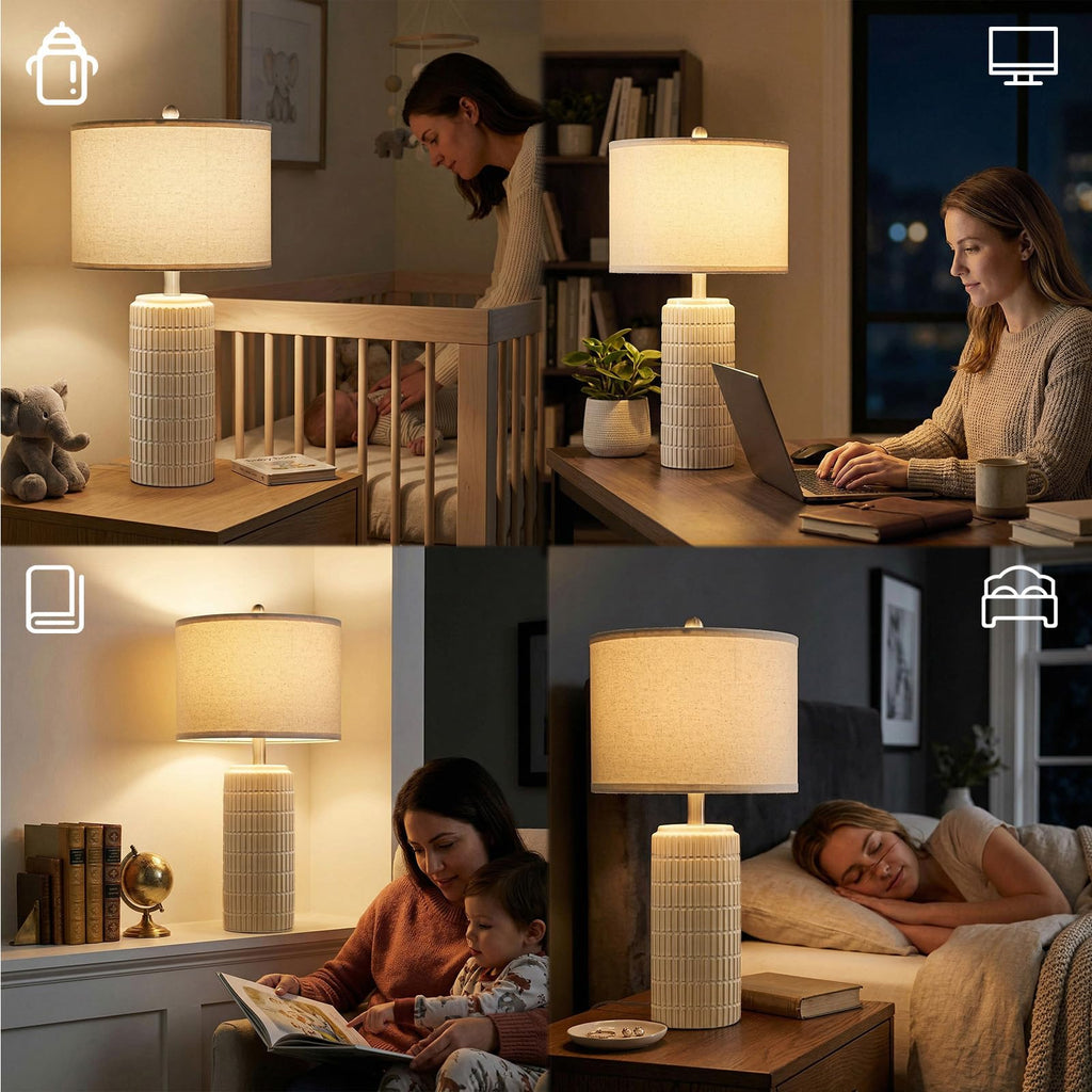 PoKat 23" Modern Ceramic Table Lamp Set of 2 for Living Room White Desk Lamps for Bedroom Farmhouse Bedside Nightstand Lamp House Warming Gifts New Home Decor End Table Lamps Gifts for Women Mom Beige