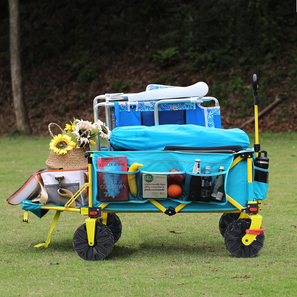 Old Bahama Bay 500lbs Love-Seat Wagon 3-in-1 Bench Wagon Seat for 2 Adults & Heavy Duty Utility Cart, 31L Detachable Cooler Bag, Adjustable Handle &Cup Holders,Perfect for The Beach, Sport, Camping