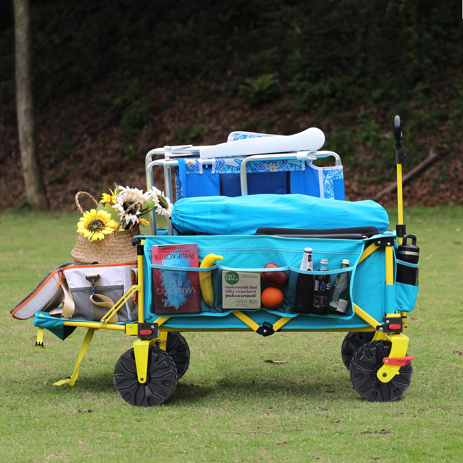 Old Bahama Bay 500lbs Love-Seat Wagon 3-in-1 Bench Wagon Seat for 2 Adults & Heavy Duty Utility Cart, 31L Detachable Cooler Bag, Adjustable Handle &Cup Holders,Perfect for The Beach, Sport, Camping