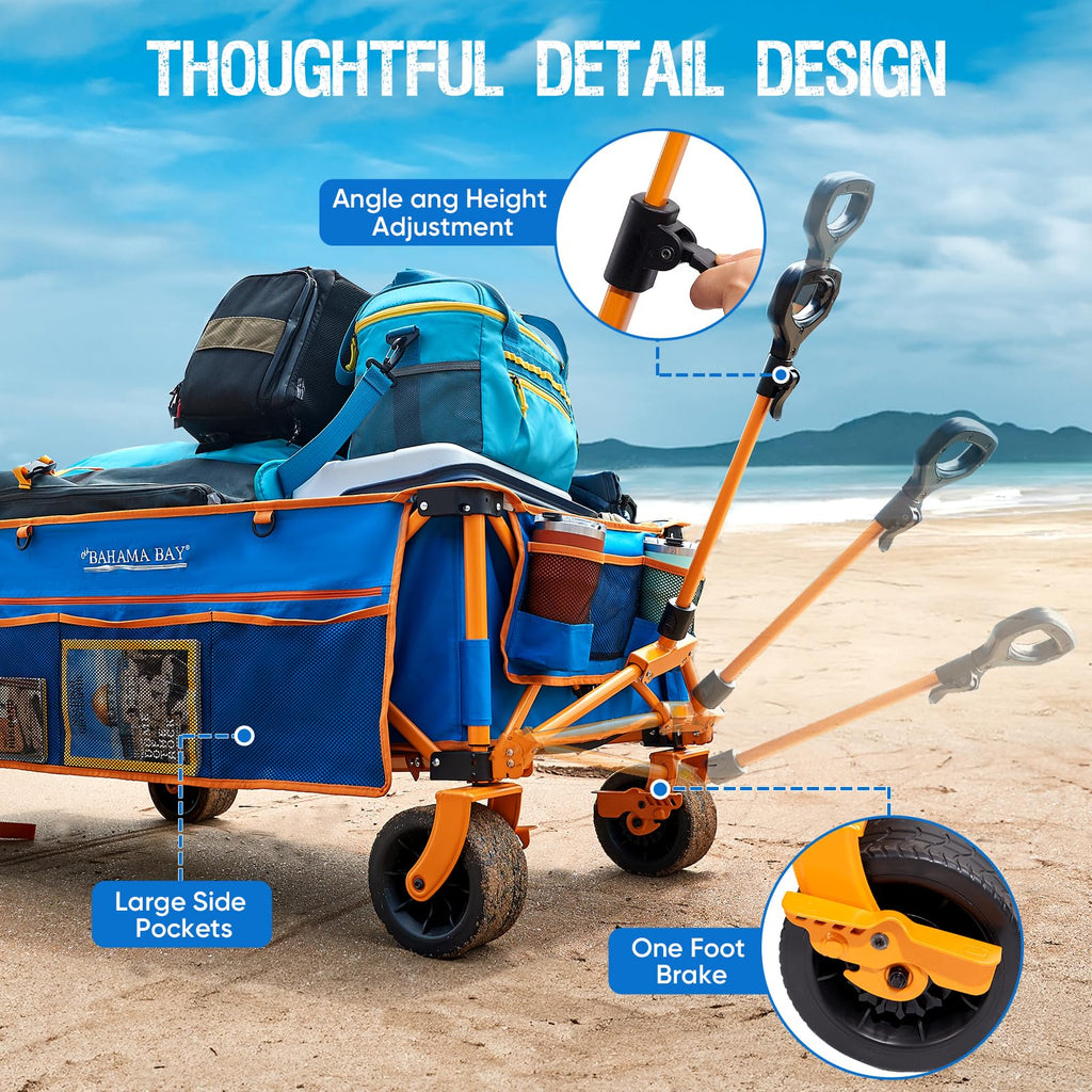 Old Bahama Bay 500lbs Love-Seat Wagon 3-in-1 Bench Wagon Seat for 2 Adults & Heavy Duty Utility Cart, 31L Detachable Cooler Bag, Adjustable Handle &Cup Holders,Perfect for The Beach, Sport, Camping
