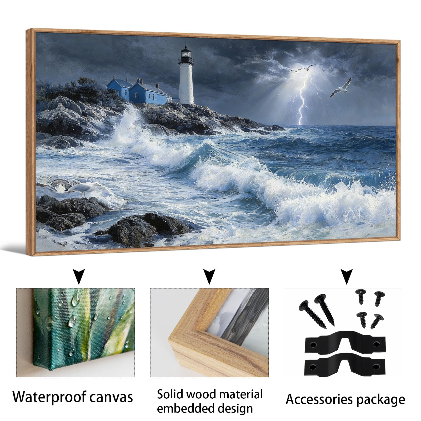 TIHUSAGO Framed Beach Wall Art Large Ocean Canvas Print for Living Room Bedroom Office Modern Coastal Wall Decor Artwork Decoration (24x48 inches)