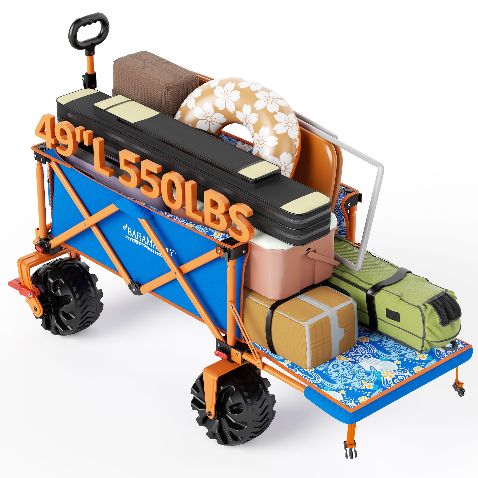 Old Bahama Bay 500lbs Love-Seat Wagon 3-in-1 Bench Wagon Seat for 2 Adults & Heavy Duty Utility Cart, 31L Detachable Cooler Bag, Adjustable Handle &Cup Holders,Perfect for The Beach, Sport, Camping