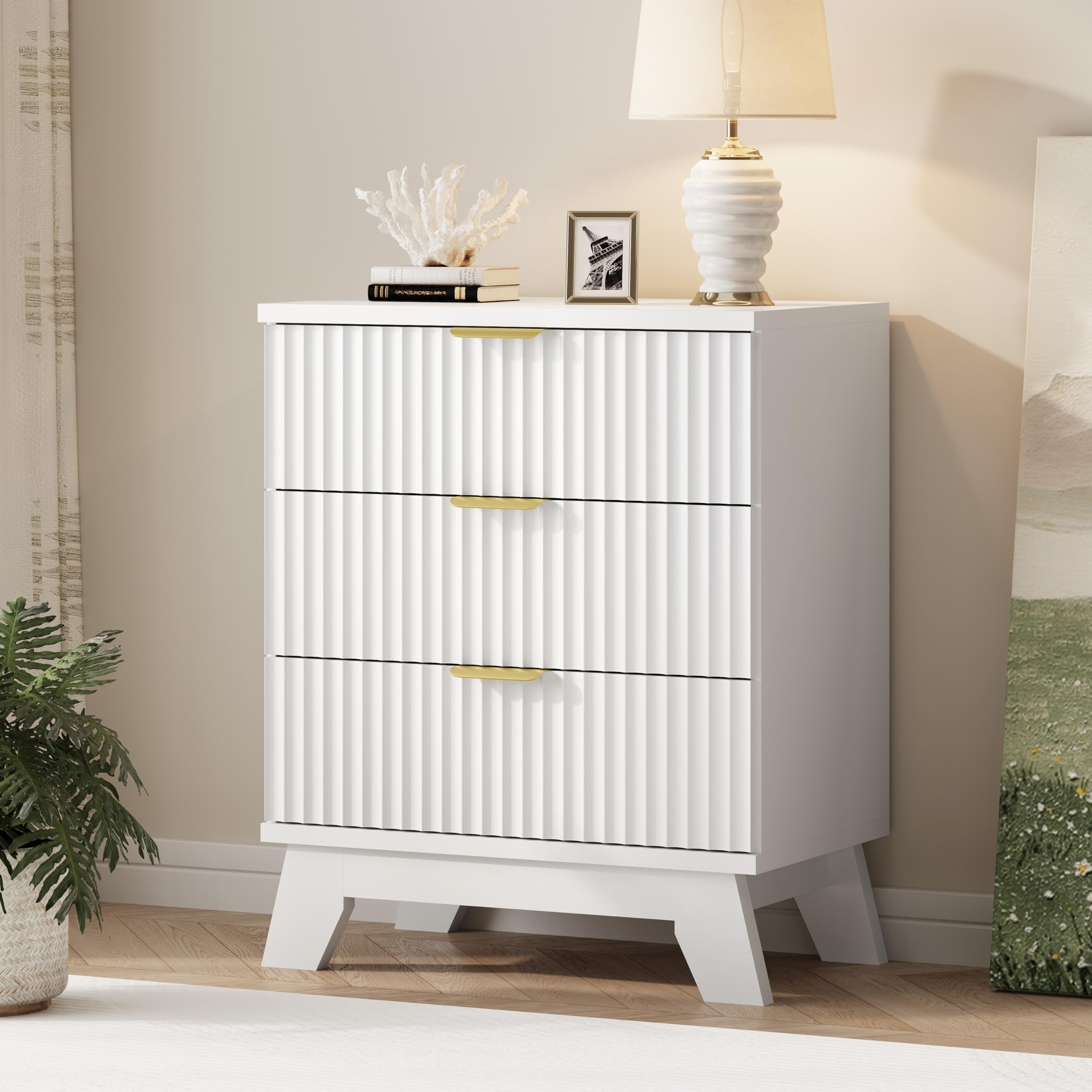 Fluted Dresser for Bedroom with 9 Drawers, 57" Wide Modern Chest of Drawers with Metal Handle, Wooden Dresser TV Stand, Wood Closet Clothes Storage Organizer for Living Room, Hallway, Natural Oak