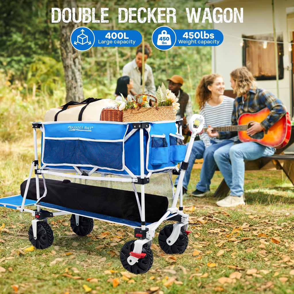 Old Bahama Bay 500lbs Love-Seat Wagon 3-in-1 Bench Wagon Seat for 2 Adults & Heavy Duty Utility Cart, 31L Detachable Cooler Bag, Adjustable Handle &Cup Holders,Perfect for The Beach, Sport, Camping