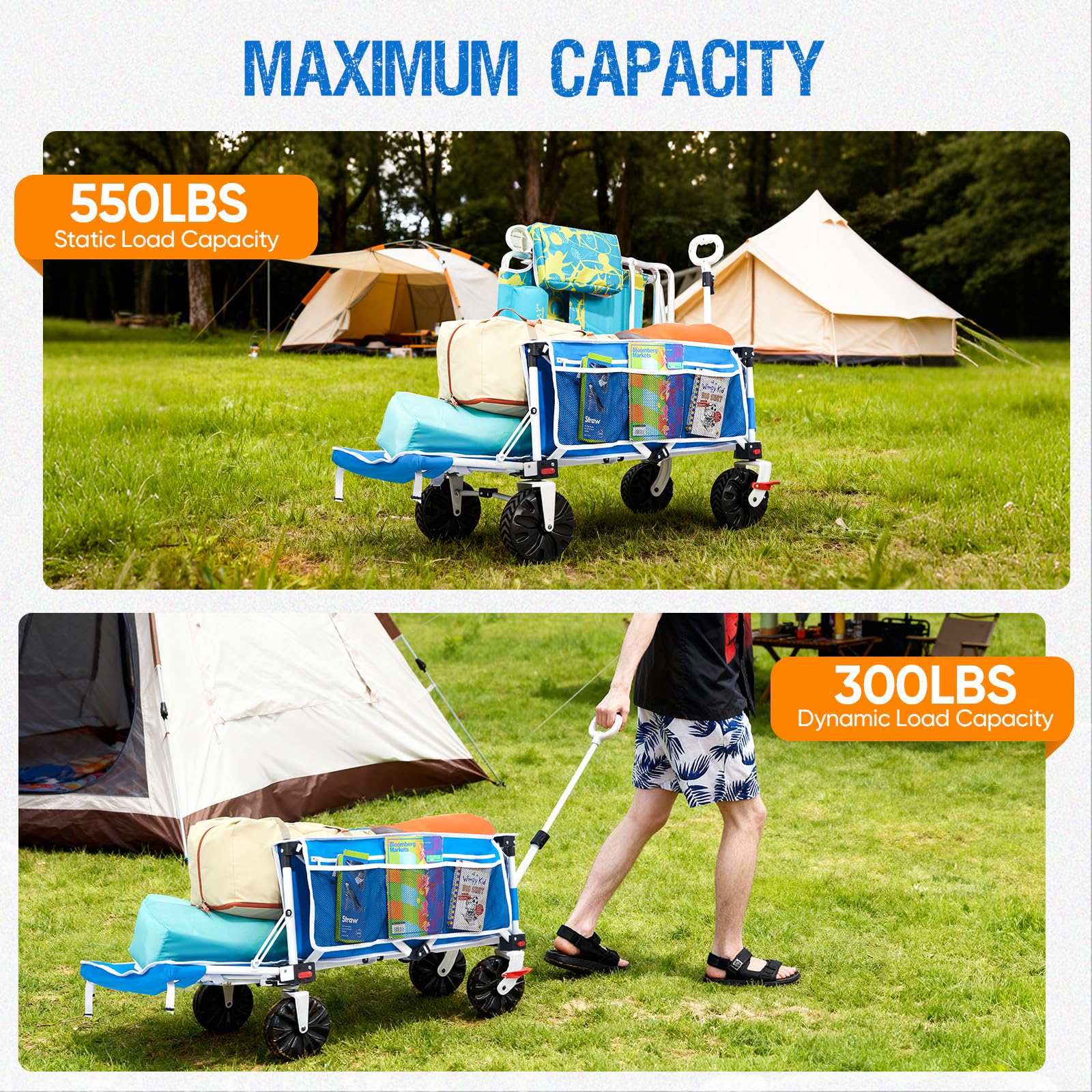Old Bahama Bay 500lbs Love-Seat Wagon 3-in-1 Bench Wagon Seat for 2 Adults & Heavy Duty Utility Cart, 31L Detachable Cooler Bag, Adjustable Handle &Cup Holders,Perfect for The Beach, Sport, Camping
