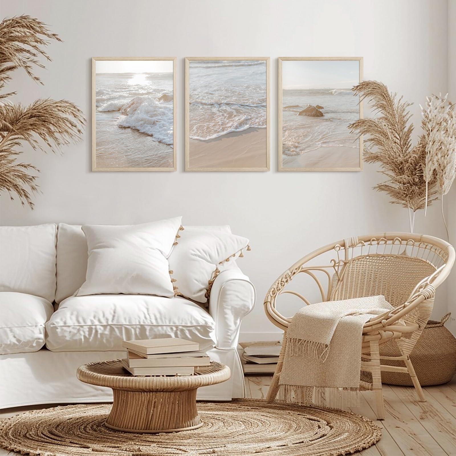 Beach Wall Art Decor Coastal Ocean Poster Palm Tree Canvas Wall Decor Beachy Room Aesthetic Pictures Blue Waves Prints Beach Coasta Artwork for Bedroom Living Room 8x10 Inch Unframed Set of 3