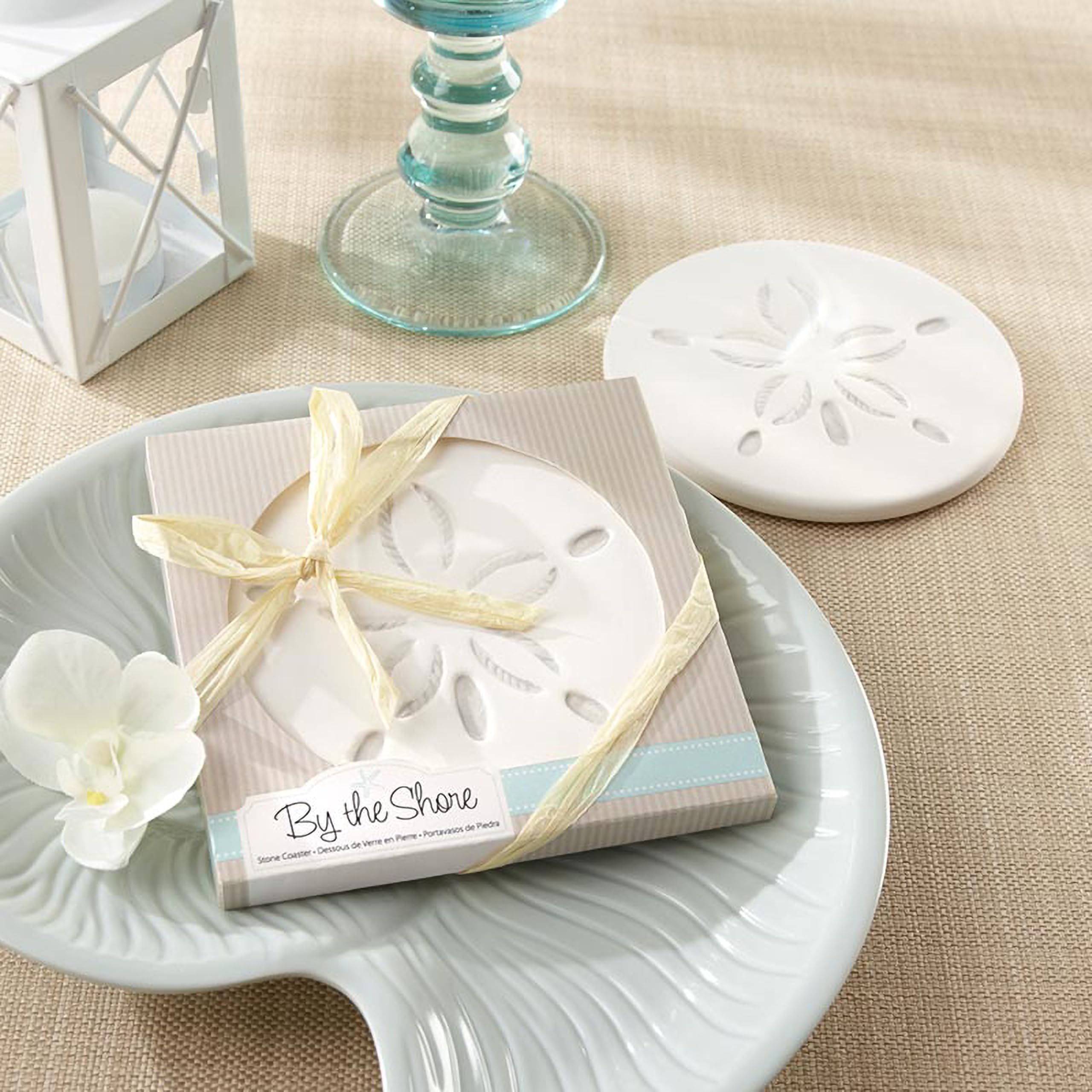 Kate Aspen Absorbent Sand Dollar Drink Coasters Set of 4– Coastal Decor, Nautical Home Decorations, Housewarming Gift, & Beach Themed Coasters for Drinks