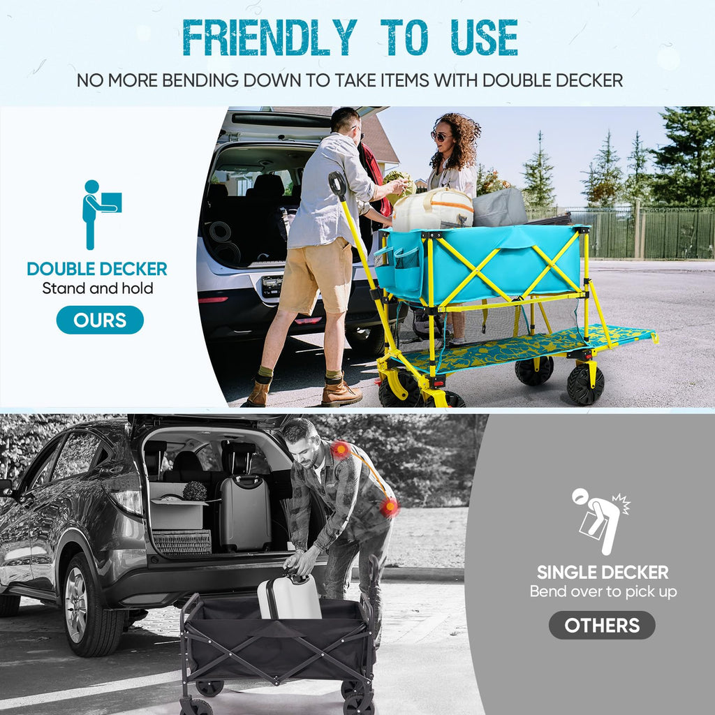 Old Bahama Bay 500lbs Love-Seat Wagon 3-in-1 Bench Wagon Seat for 2 Adults & Heavy Duty Utility Cart, 31L Detachable Cooler Bag, Adjustable Handle &Cup Holders,Perfect for The Beach, Sport, Camping