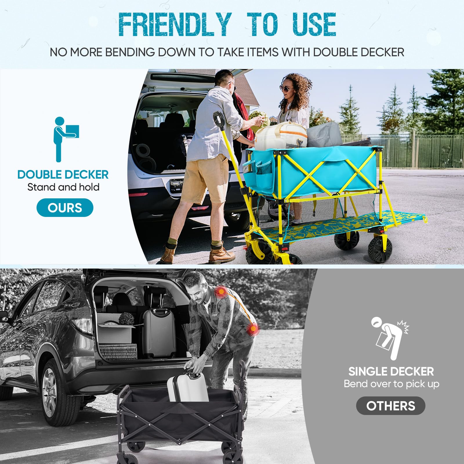 Old Bahama Bay 500lbs Love-Seat Wagon 3-in-1 Bench Wagon Seat for 2 Adults & Heavy Duty Utility Cart, 31L Detachable Cooler Bag, Adjustable Handle &Cup Holders,Perfect for The Beach, Sport, Camping