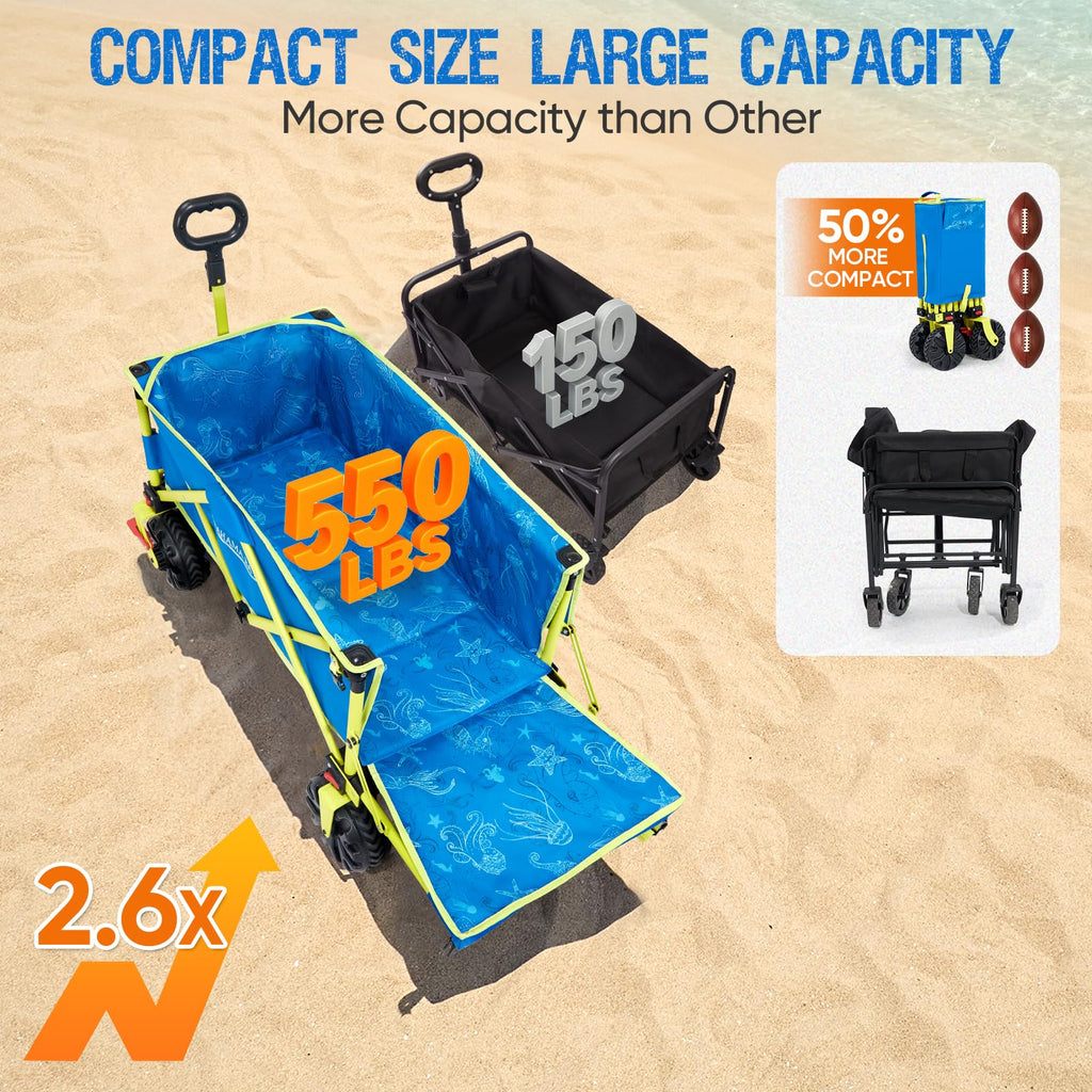 Old Bahama Bay 500lbs Love-Seat Wagon 3-in-1 Bench Wagon Seat for 2 Adults & Heavy Duty Utility Cart, 31L Detachable Cooler Bag, Adjustable Handle &Cup Holders,Perfect for The Beach, Sport, Camping