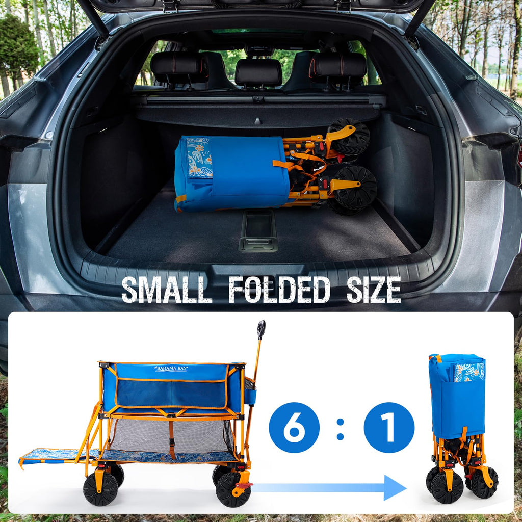Old Bahama Bay 500lbs Love-Seat Wagon 3-in-1 Bench Wagon Seat for 2 Adults & Heavy Duty Utility Cart, 31L Detachable Cooler Bag, Adjustable Handle &Cup Holders,Perfect for The Beach, Sport, Camping