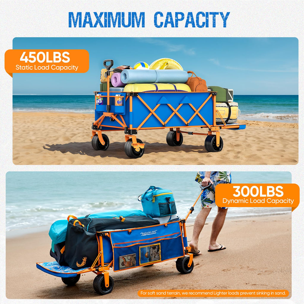 Old Bahama Bay 500lbs Love-Seat Wagon 3-in-1 Bench Wagon Seat for 2 Adults & Heavy Duty Utility Cart, 31L Detachable Cooler Bag, Adjustable Handle &Cup Holders,Perfect for The Beach, Sport, Camping