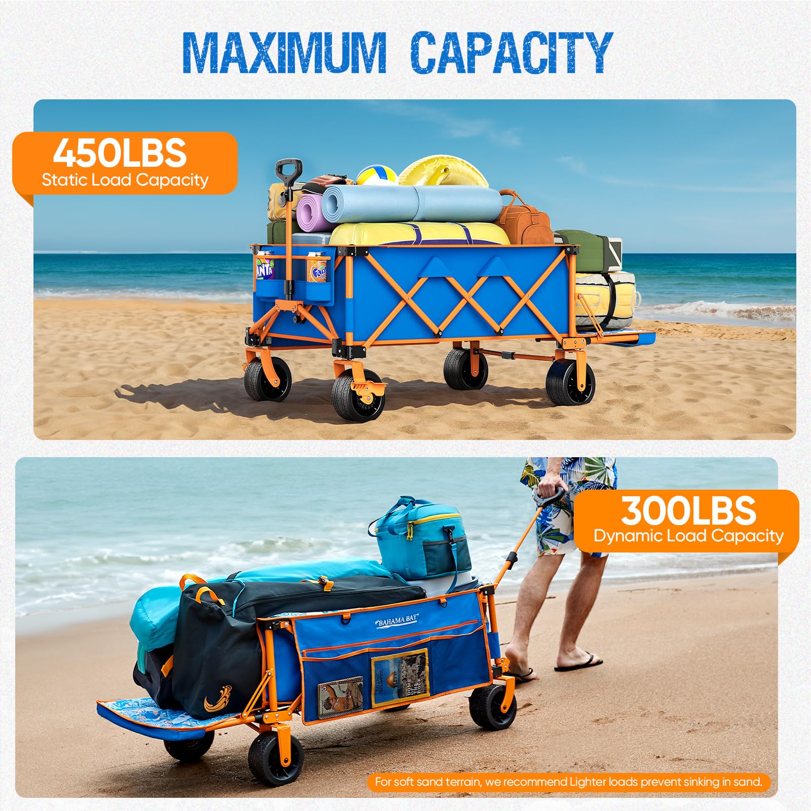 Old Bahama Bay 500lbs Love-Seat Wagon 3-in-1 Bench Wagon Seat for 2 Adults & Heavy Duty Utility Cart, 31L Detachable Cooler Bag, Adjustable Handle &Cup Holders,Perfect for The Beach, Sport, Camping