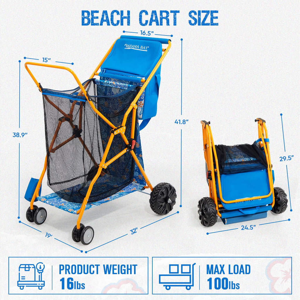 Old Bahama Bay 500lbs Love-Seat Wagon 3-in-1 Bench Wagon Seat for 2 Adults & Heavy Duty Utility Cart, 31L Detachable Cooler Bag, Adjustable Handle &Cup Holders,Perfect for The Beach, Sport, Camping