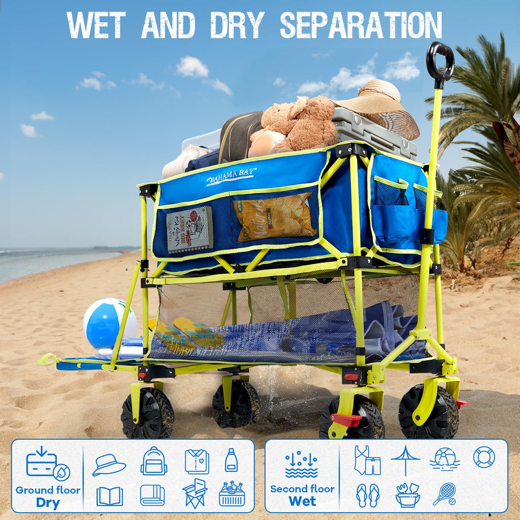 Old Bahama Bay 500lbs Love-Seat Wagon 3-in-1 Bench Wagon Seat for 2 Adults & Heavy Duty Utility Cart, 31L Detachable Cooler Bag, Adjustable Handle &Cup Holders,Perfect for The Beach, Sport, Camping