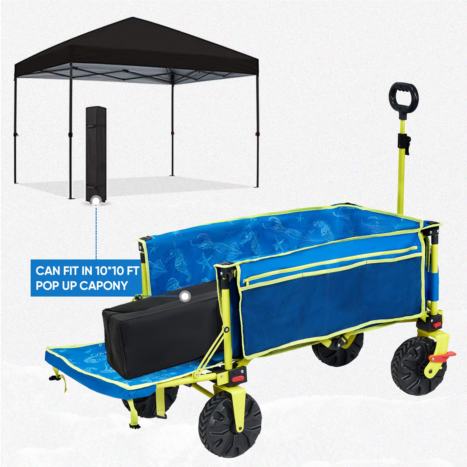 Old Bahama Bay 500lbs Love-Seat Wagon 3-in-1 Bench Wagon Seat for 2 Adults & Heavy Duty Utility Cart, 31L Detachable Cooler Bag, Adjustable Handle &Cup Holders,Perfect for The Beach, Sport, Camping