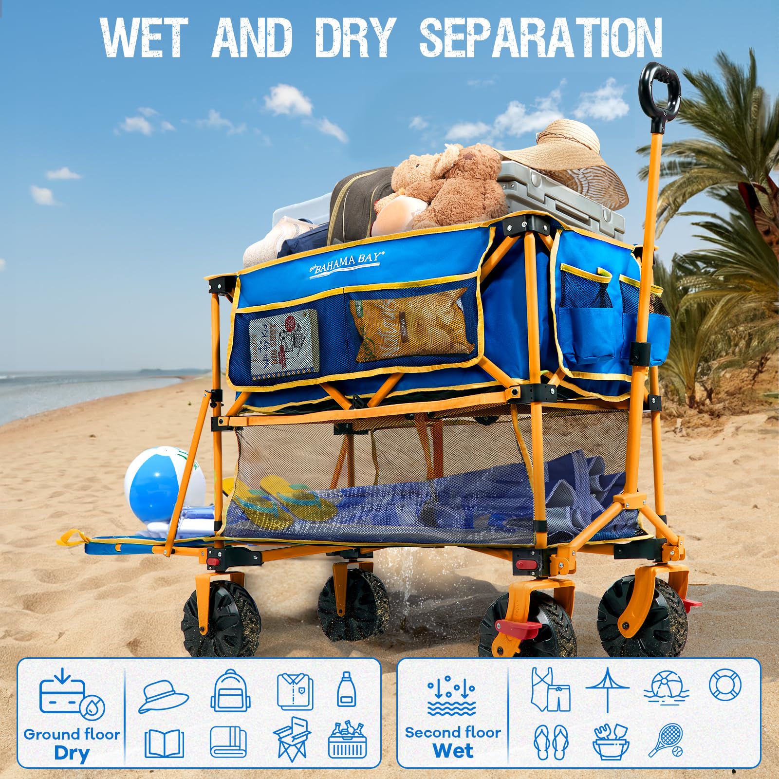 Old Bahama Bay 500lbs Love-Seat Wagon 3-in-1 Bench Wagon Seat for 2 Adults & Heavy Duty Utility Cart, 31L Detachable Cooler Bag, Adjustable Handle &Cup Holders,Perfect for The Beach, Sport, Camping