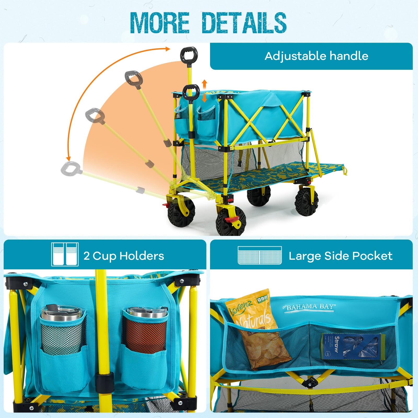 Old Bahama Bay 500lbs Love-Seat Wagon 3-in-1 Bench Wagon Seat for 2 Adults & Heavy Duty Utility Cart, 31L Detachable Cooler Bag, Adjustable Handle &Cup Holders,Perfect for The Beach, Sport, Camping