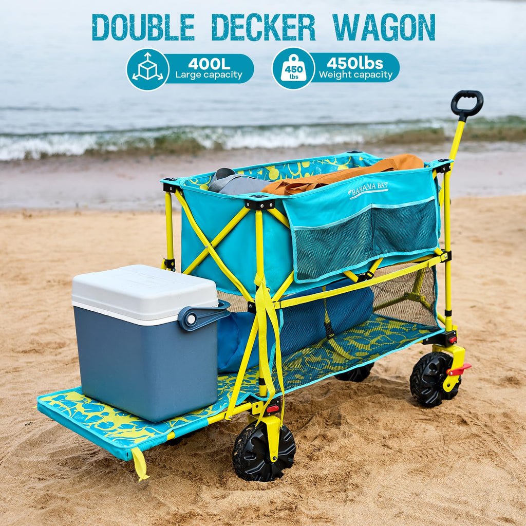 Old Bahama Bay 500lbs Love-Seat Wagon 3-in-1 Bench Wagon Seat for 2 Adults & Heavy Duty Utility Cart, 31L Detachable Cooler Bag, Adjustable Handle &Cup Holders,Perfect for The Beach, Sport, Camping