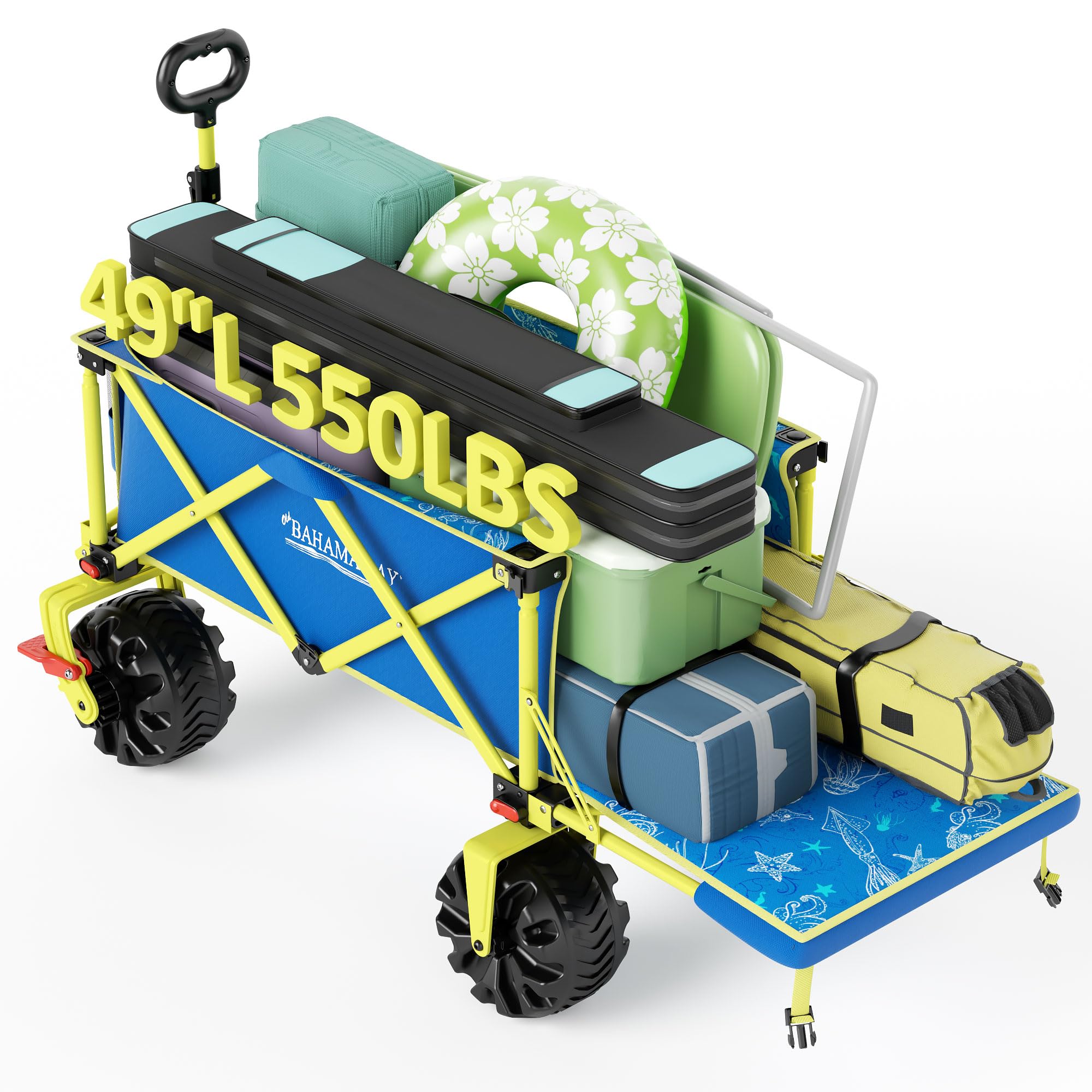 Old Bahama Bay 500lbs Love-Seat Wagon 3-in-1 Bench Wagon Seat for 2 Adults & Heavy Duty Utility Cart, 31L Detachable Cooler Bag, Adjustable Handle &Cup Holders,Perfect for The Beach, Sport, Camping