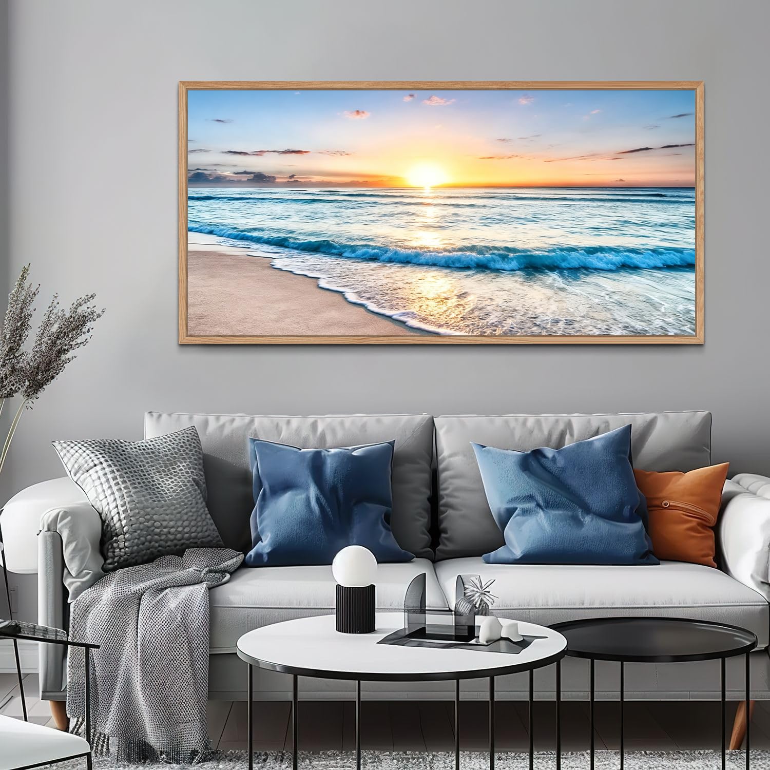 TIHUSAGO Framed Beach Wall Art Large Ocean Canvas Print for Living Room Bedroom Office Modern Coastal Wall Decor Artwork Decoration (24x48 inches)