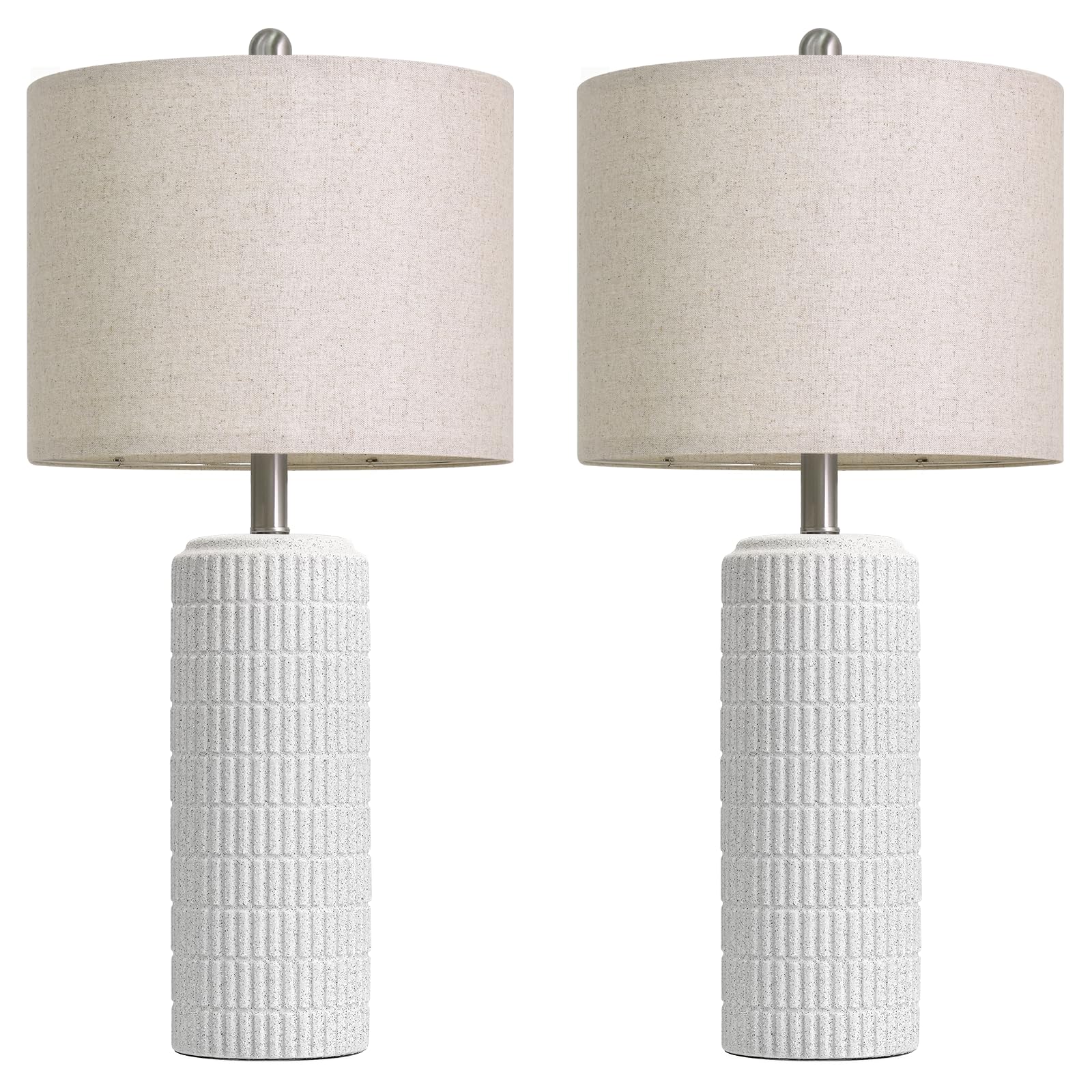 PoKat 23" Modern Ceramic Table Lamp Set of 2 for Living Room White Desk Lamps for Bedroom Farmhouse Bedside Nightstand Lamp House Warming Gifts New Home Decor End Table Lamps Gifts for Women Mom Beige