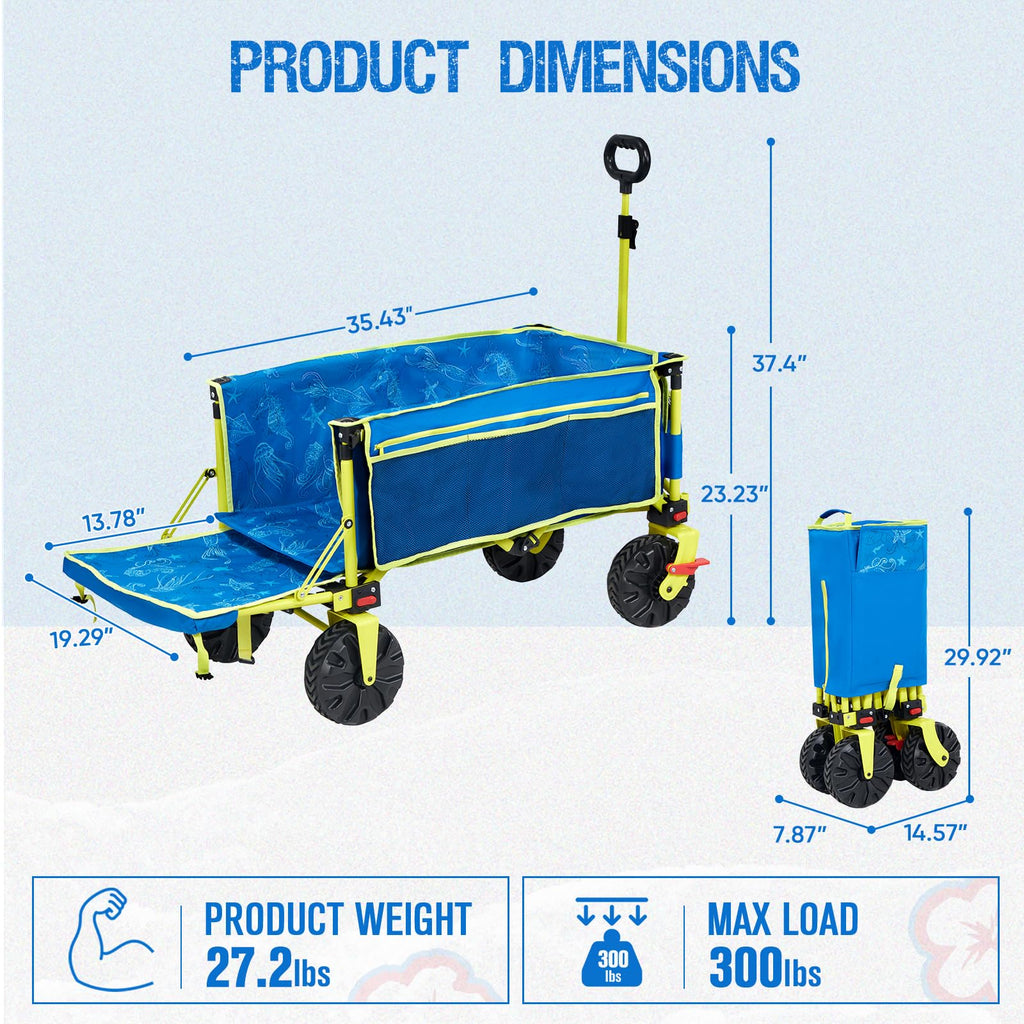 Old Bahama Bay 500lbs Love-Seat Wagon 3-in-1 Bench Wagon Seat for 2 Adults & Heavy Duty Utility Cart, 31L Detachable Cooler Bag, Adjustable Handle &Cup Holders,Perfect for The Beach, Sport, Camping